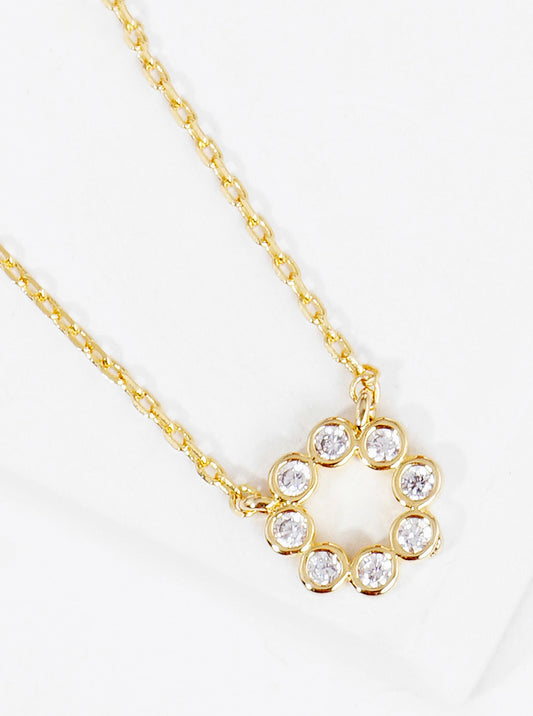 18K Gold Dipped Bezel CZ Circle Pendant Delicate Necklace
