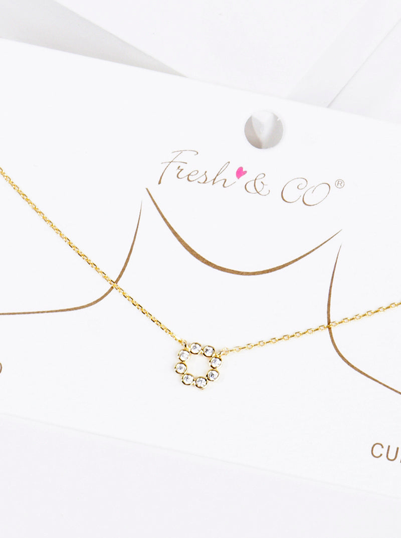 18K Gold Dipped Bezel CZ Circle Pendant Delicate Necklace
