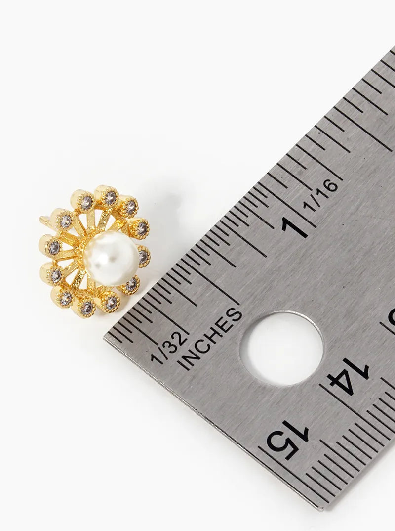 18K-Gold-Dipped Bezel Set CZ Pearl Flower Stud Earrings