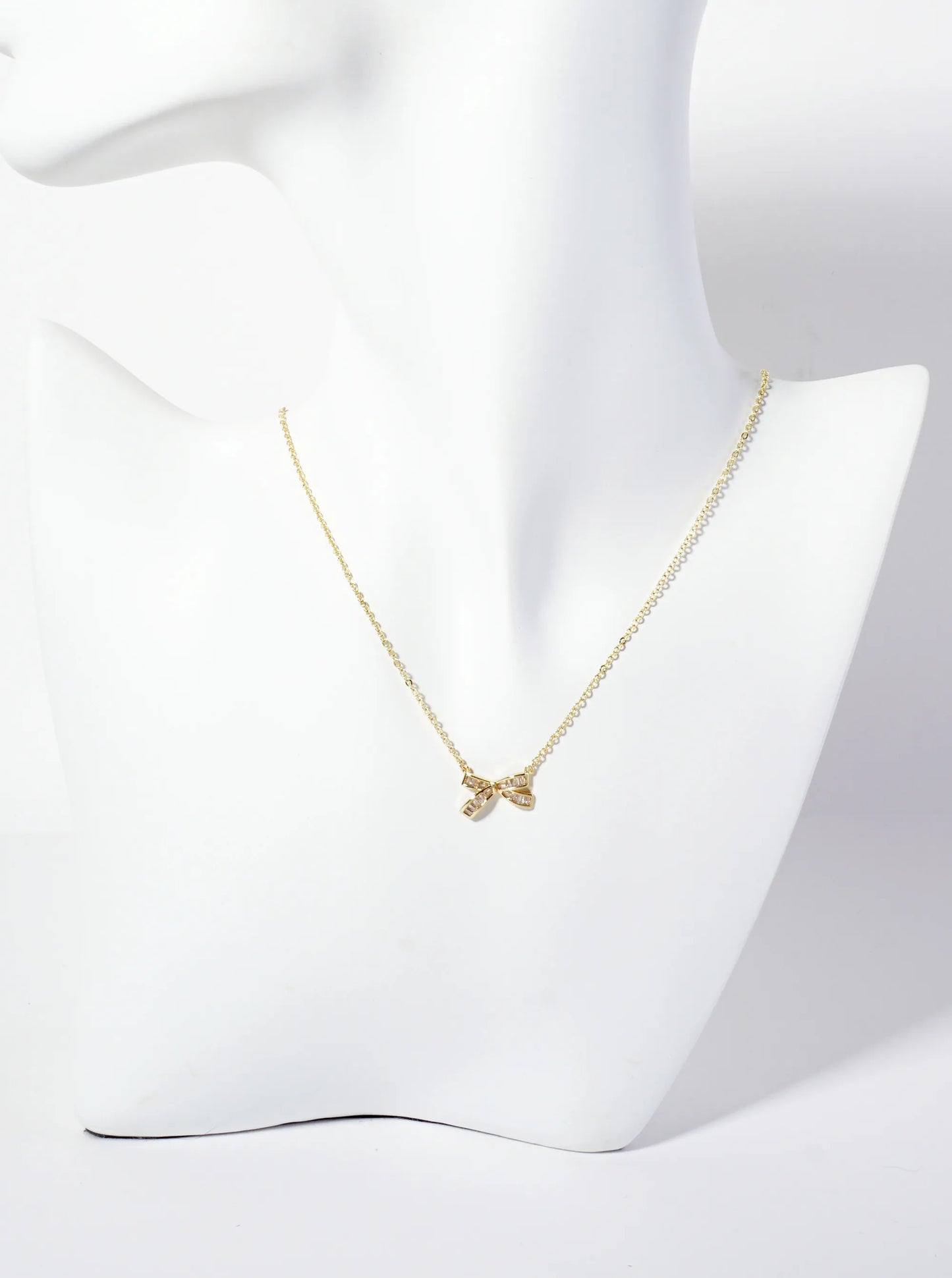 18K-Gold-Dipped Bow Pendant With Square-Cubic-Zirconia Stones Necklace