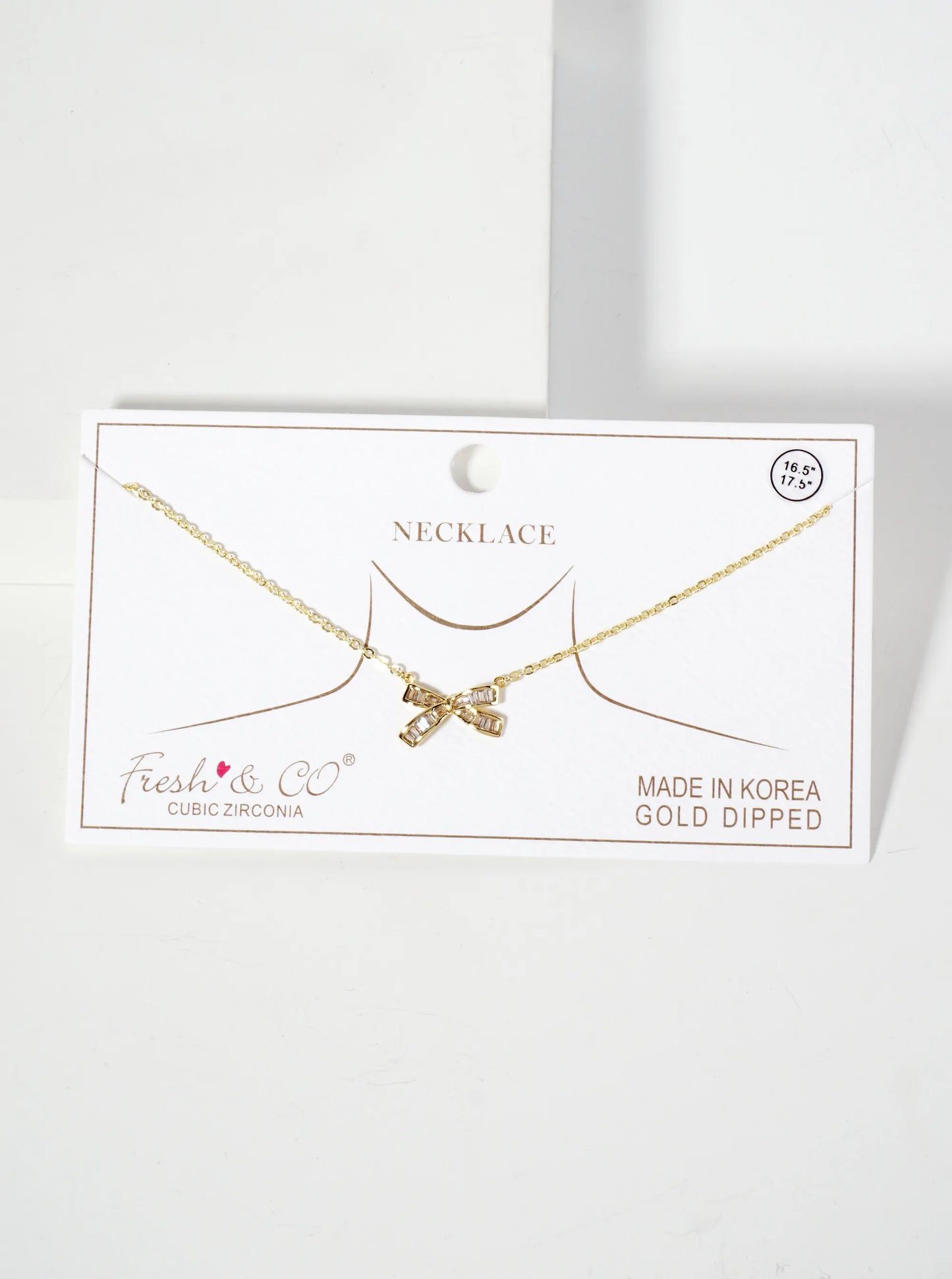 18K-Gold-Dipped Bow Pendant With Square-Cubic-Zirconia Stones Necklace
