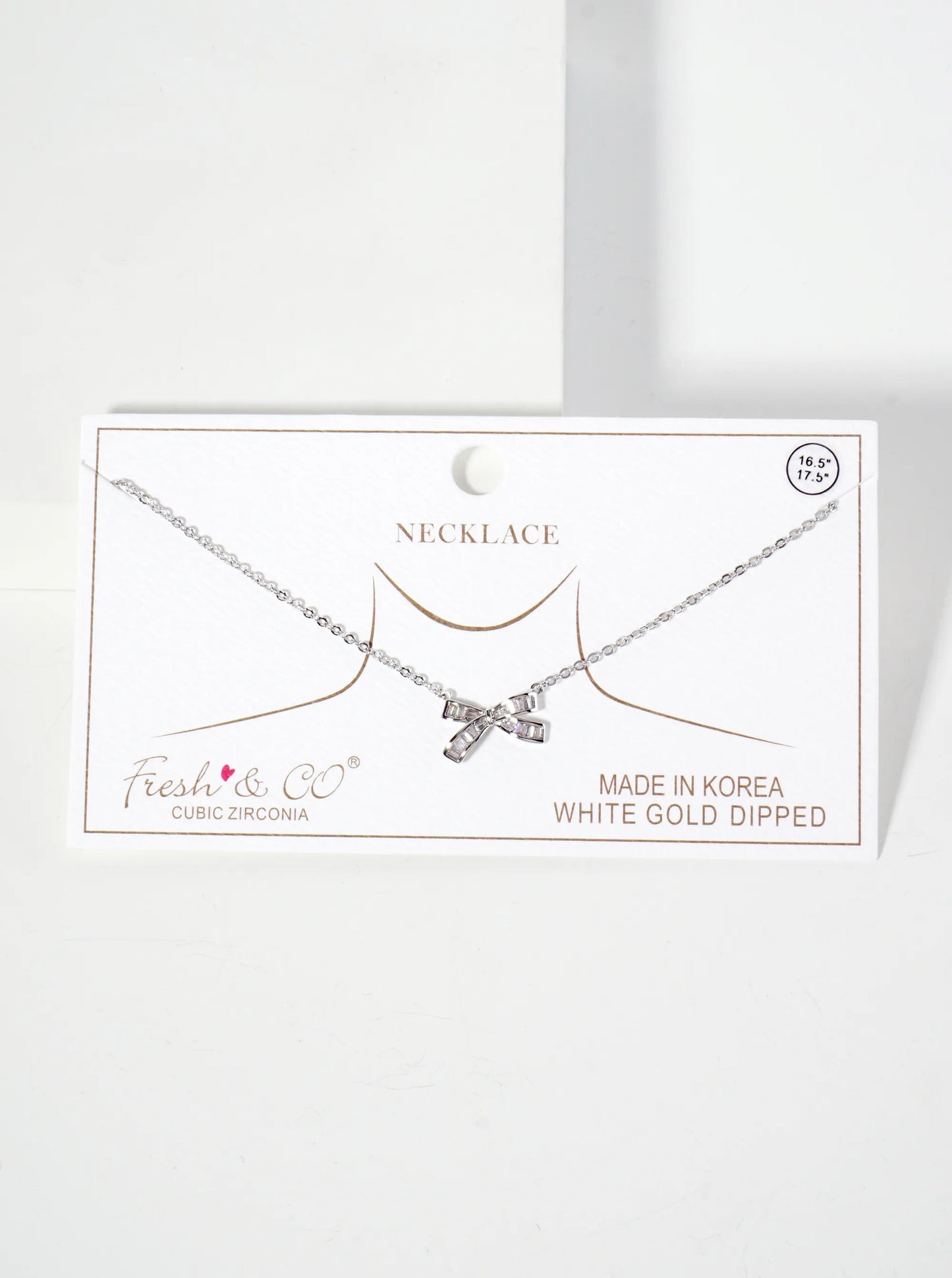 18K-Gold-Dipped Bow Pendant With Square-Cubic-Zirconia Stones Necklace