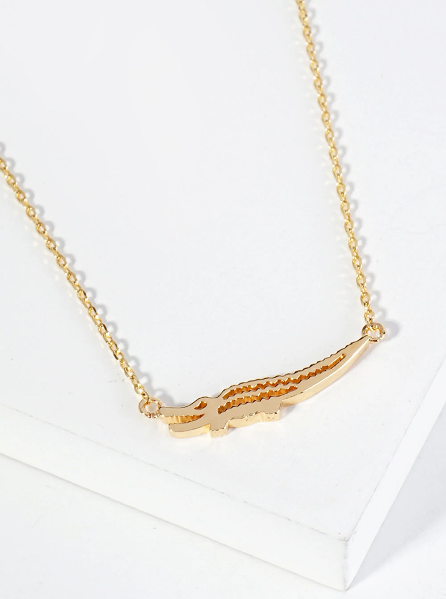18K Gold Dipped Brass Alligator Pendant Necklace