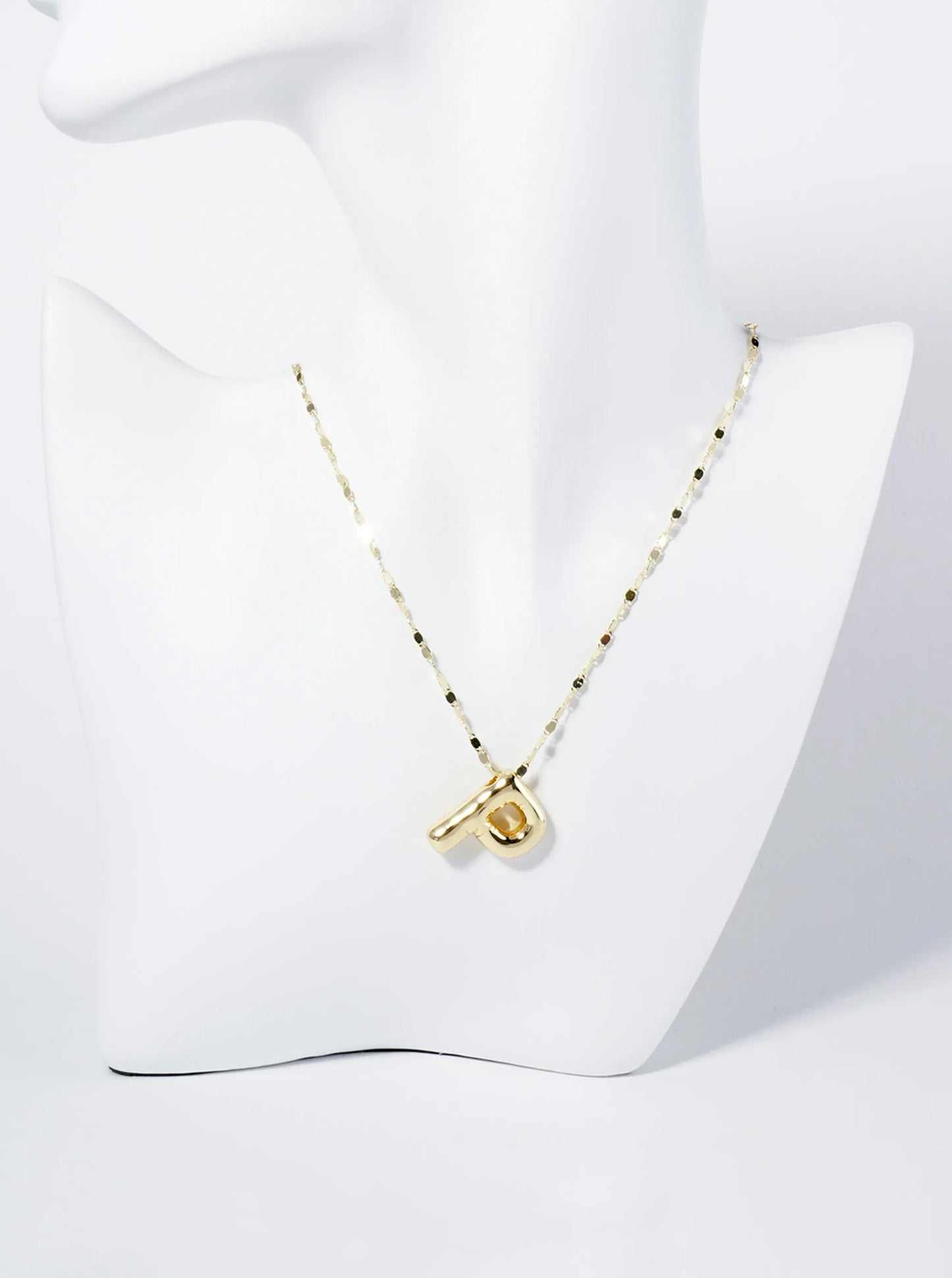 18K Gold Dipped Brass Bubble Initial Pendant Necklace