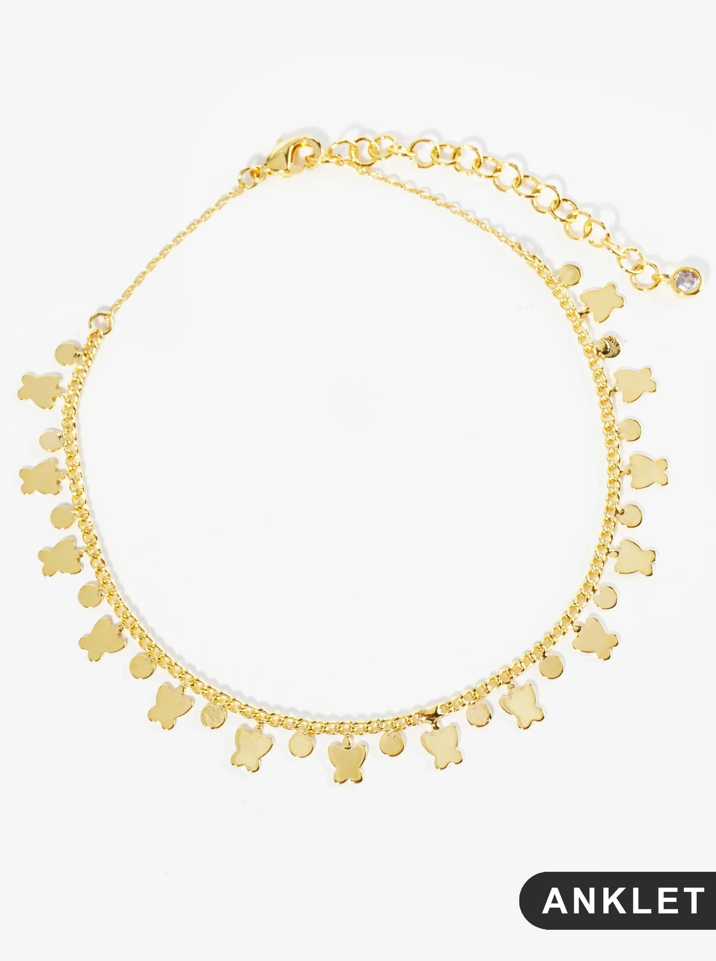 18K Gold Dipped Brass Butterfly Charm Tassel Anklet