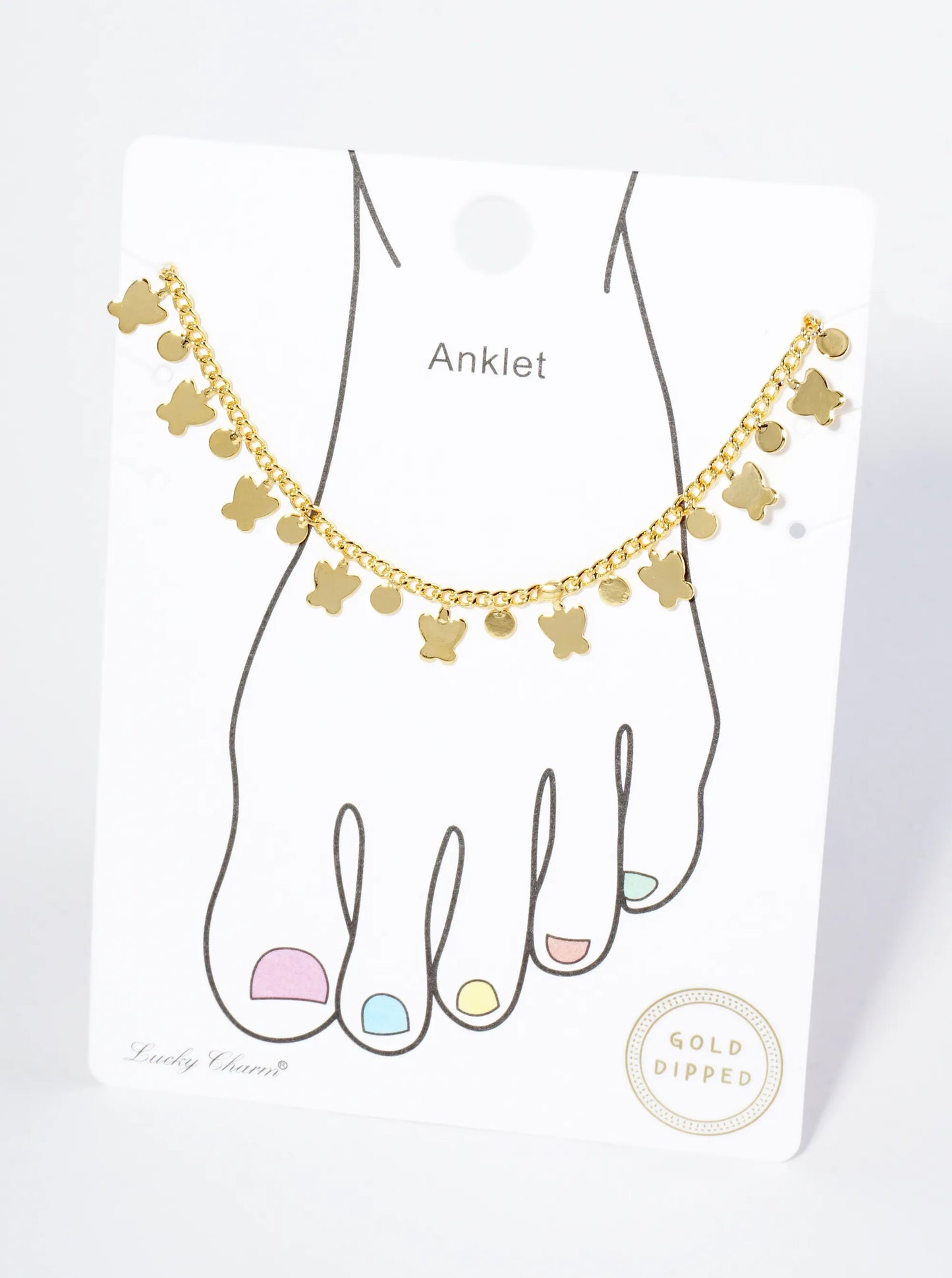18K Gold Dipped Brass Butterfly Charm Tassel Anklet