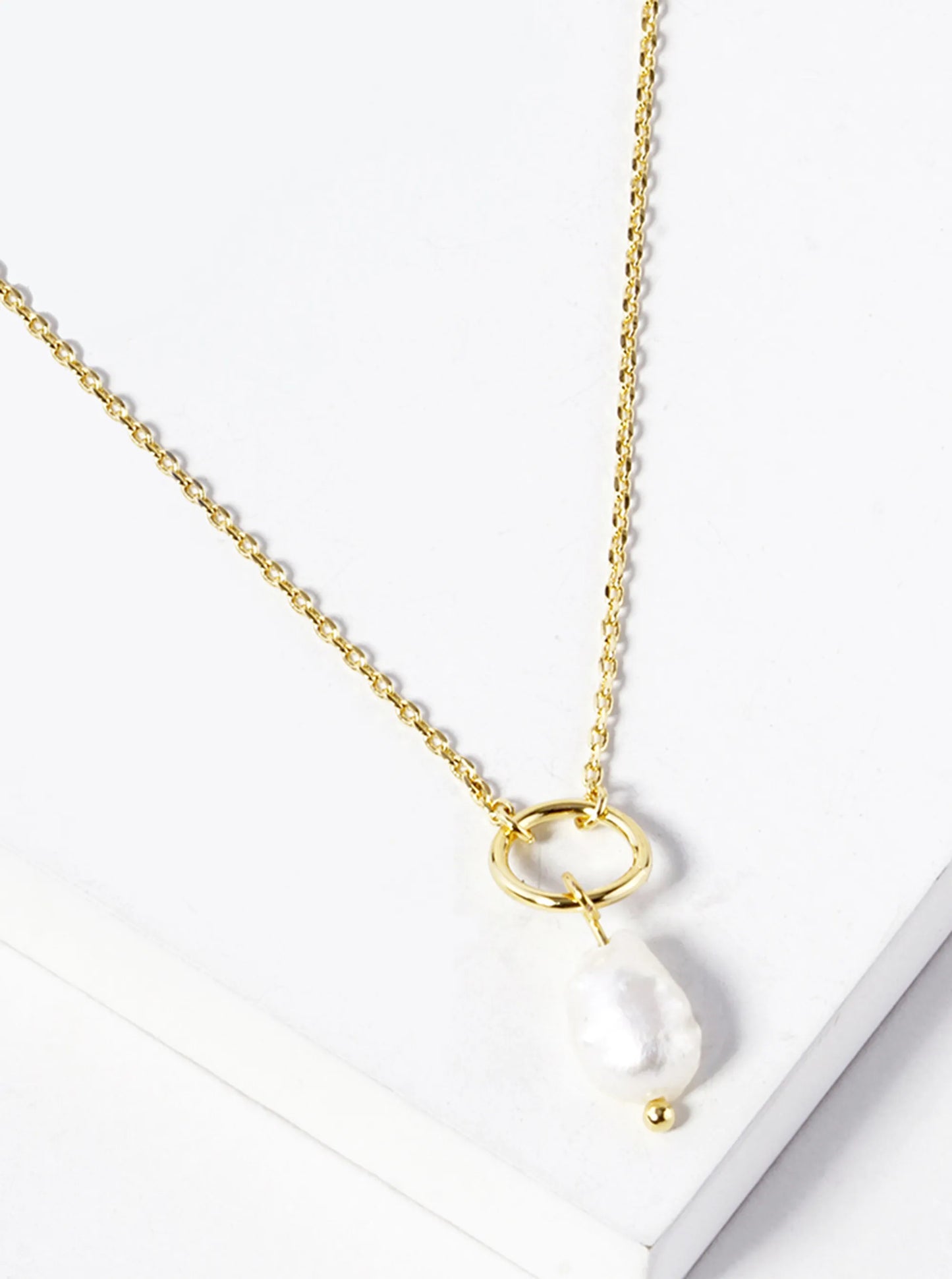 18K-Gold-Dipped Brass Circle Freshwater-Pearl Pendant Necklace