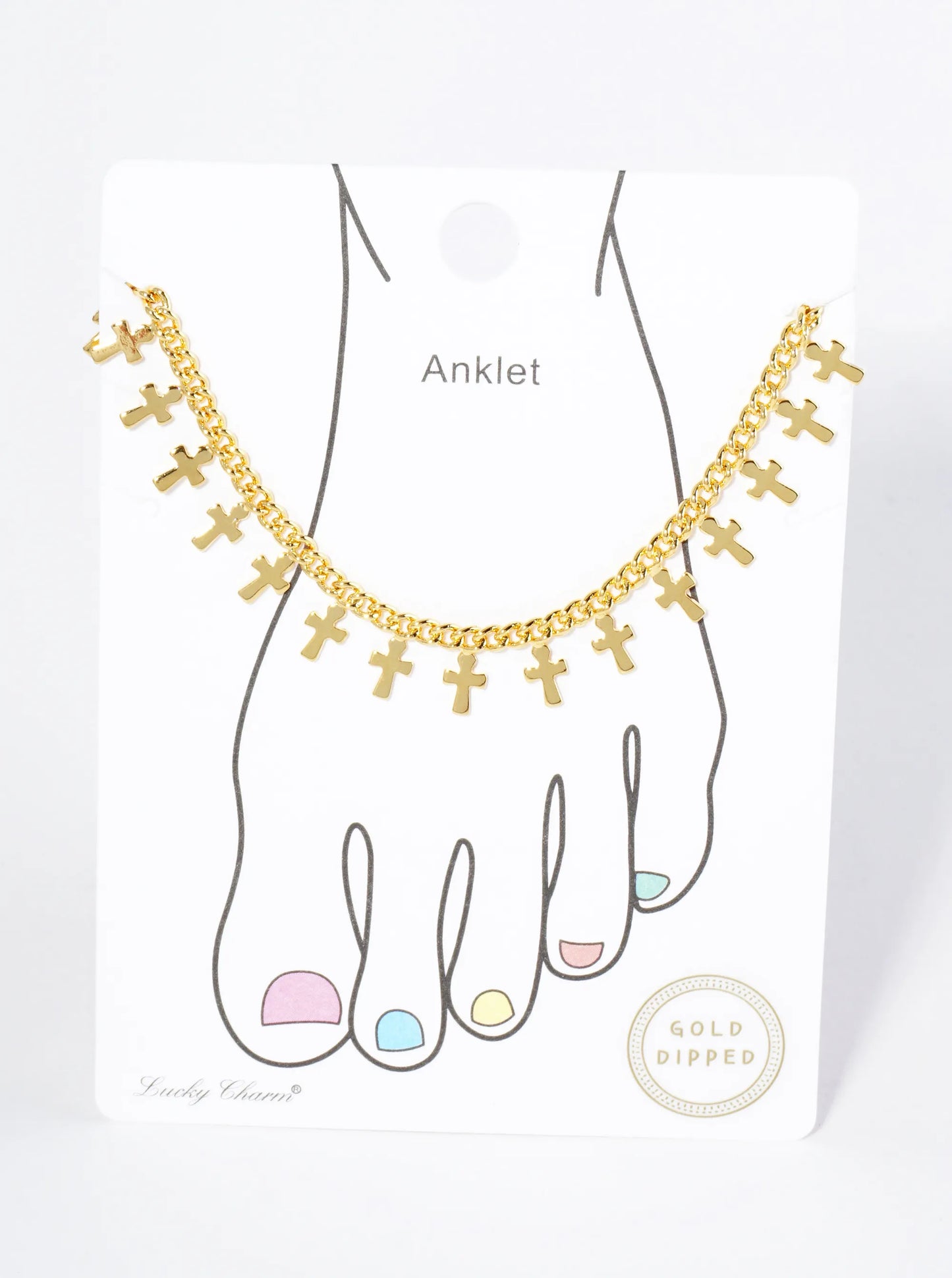 18K Gold Dipped Brass Cross Charm Tassel Anklet