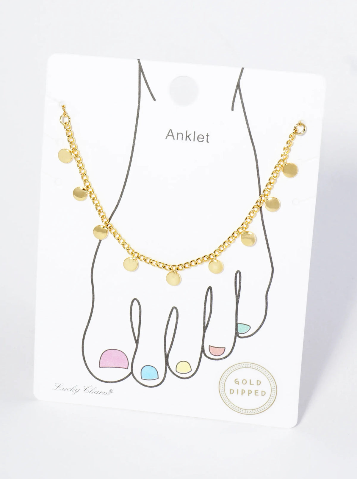 18K Gold Dipped Brass Disc Charm Tassel Anklet