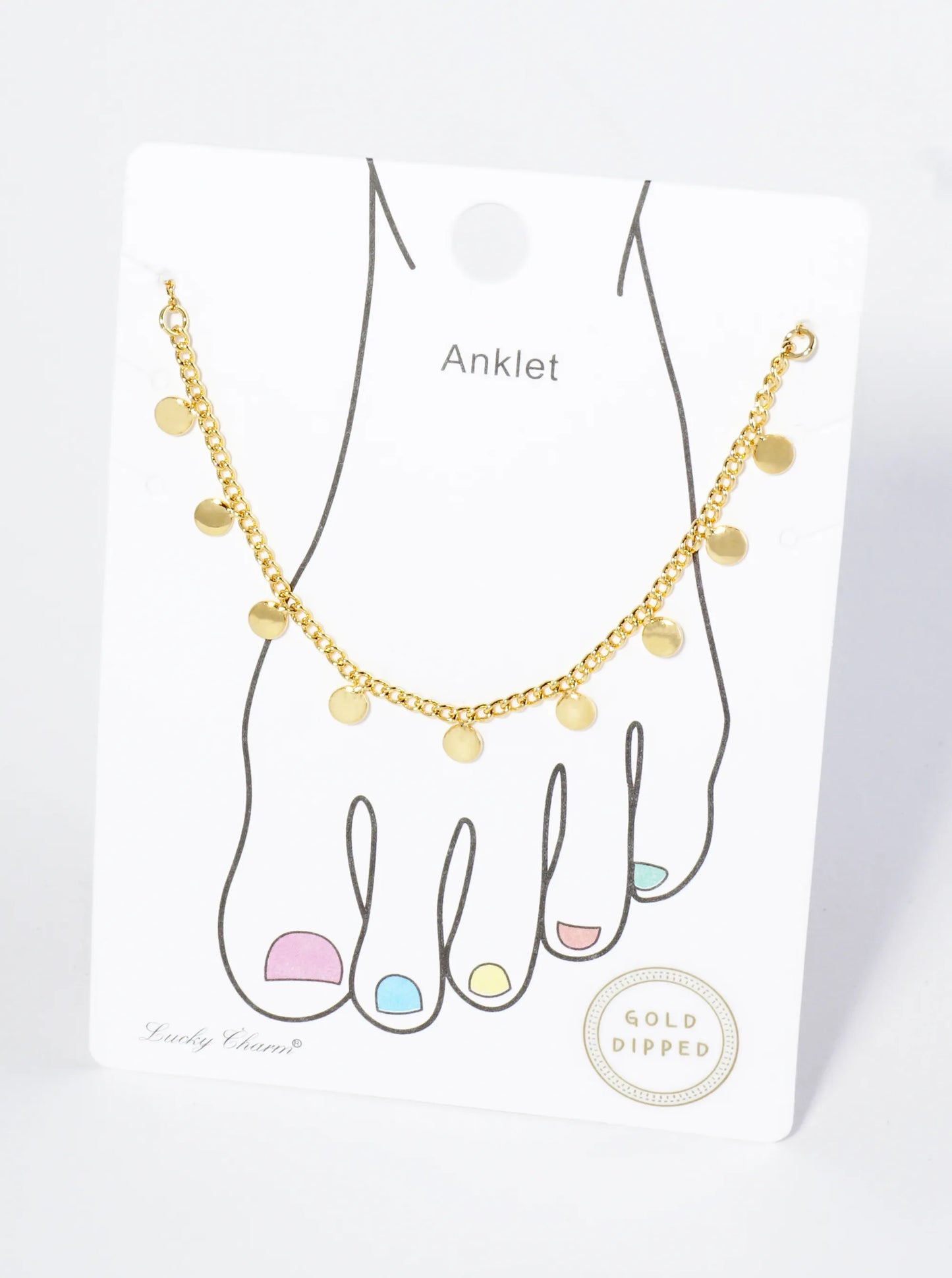 18K Gold Dipped Brass Disc Charm Tassel Anklet
