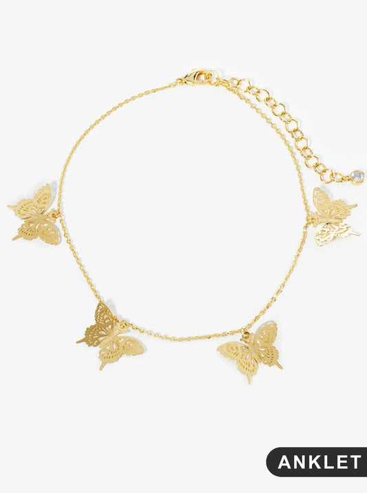 18K Gold Dipped Brass Filigree Butterflies Chain Anklet