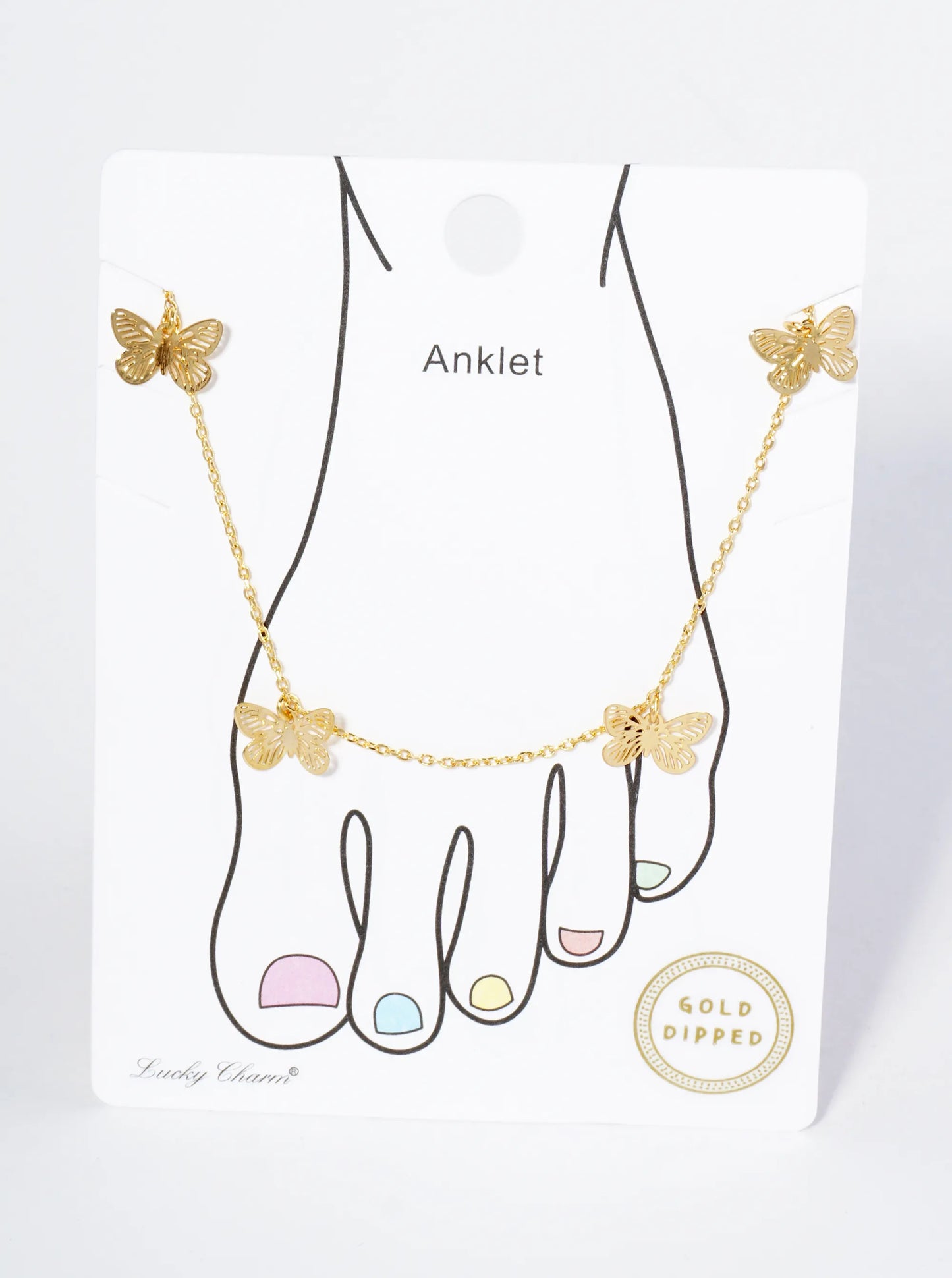 18K Gold Dipped Brass Filigree Small Butterflies Chain Anklet