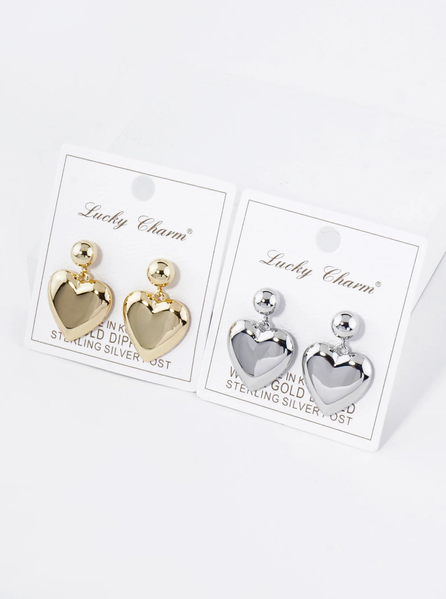 18K Gold Dipped Brass Heart Drop Dangle Post Earrings