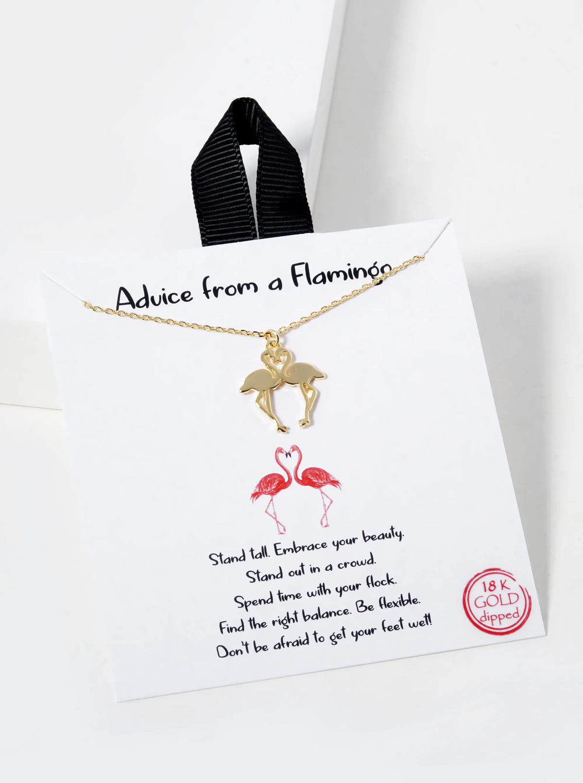 18K Gold Dipped Brass Heart Flamingo Pendant Necklace
