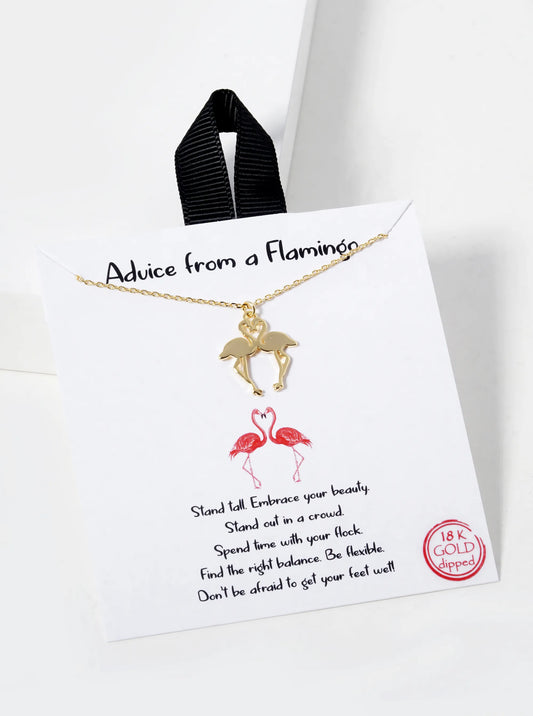 18K Gold Dipped Brass Heart Flamingo Pendant Necklace