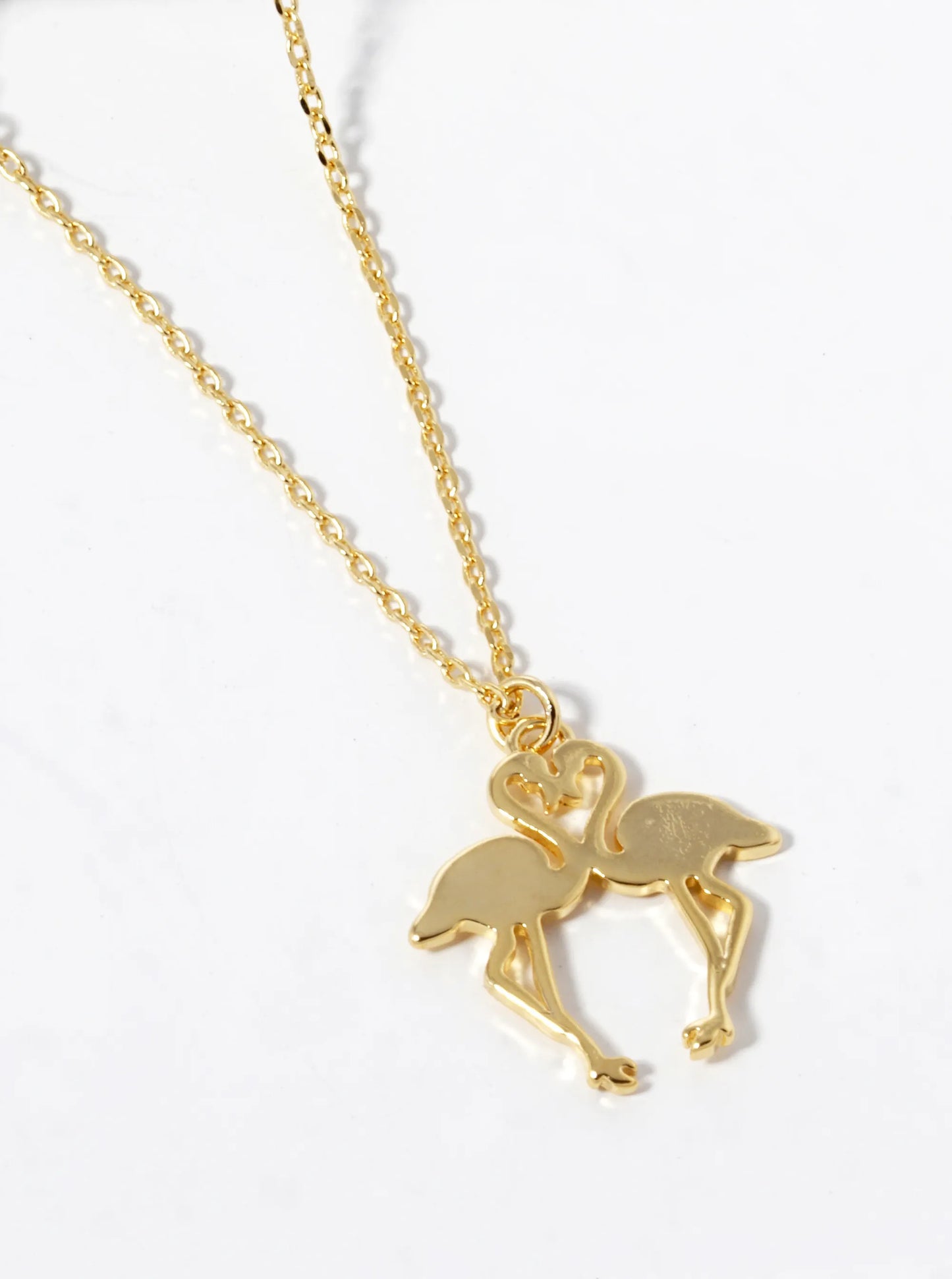 18K Gold Dipped Brass Heart Flamingo Pendant Necklace