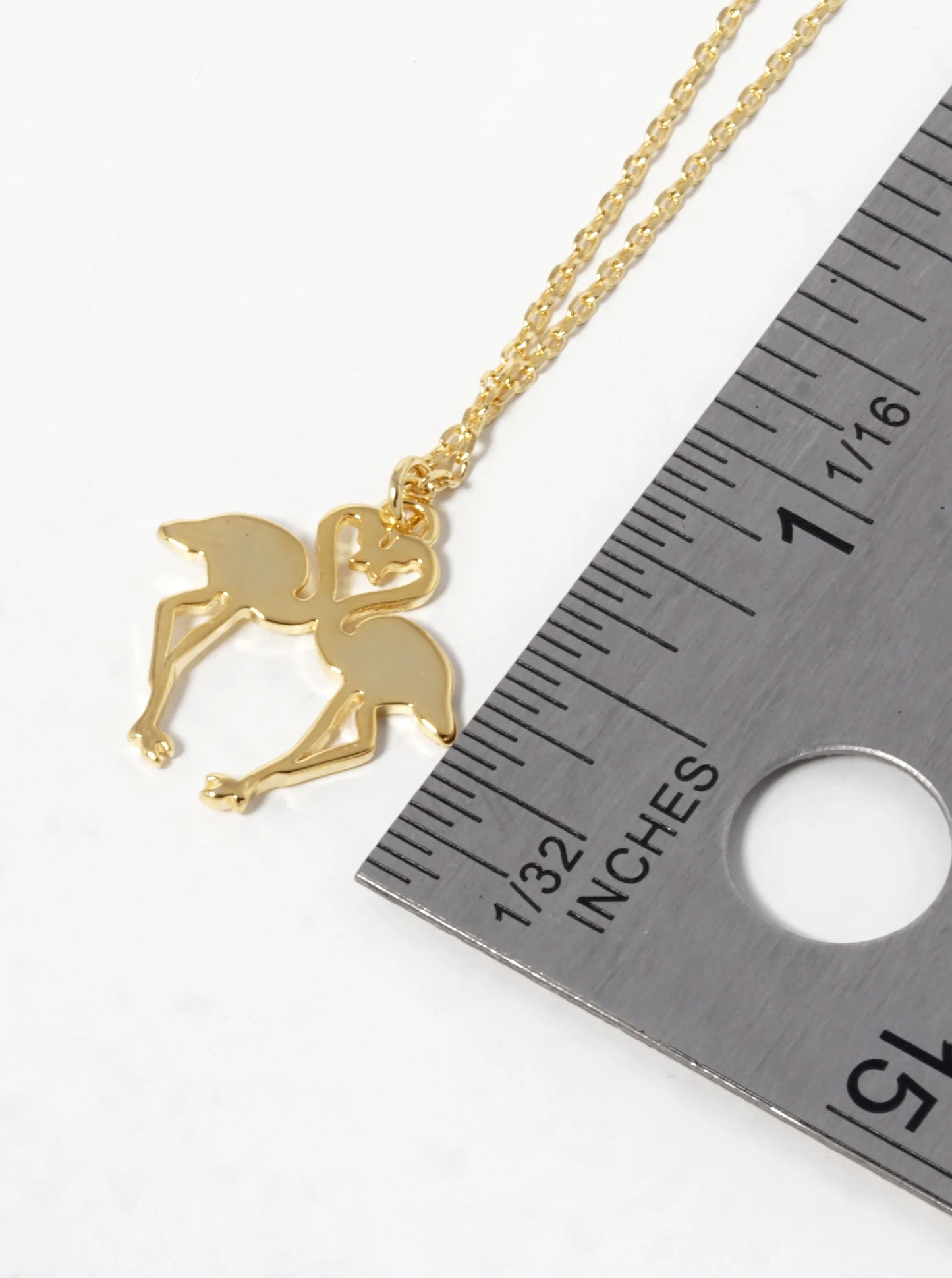 18K Gold Dipped Brass Heart Flamingo Pendant Necklace