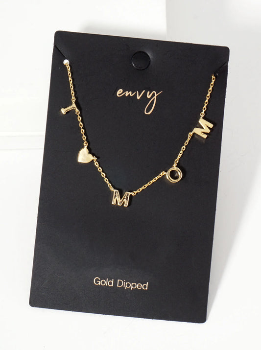 18K-Gold-Dipped Brass I-Love-Mom Spaced Word Necklace
