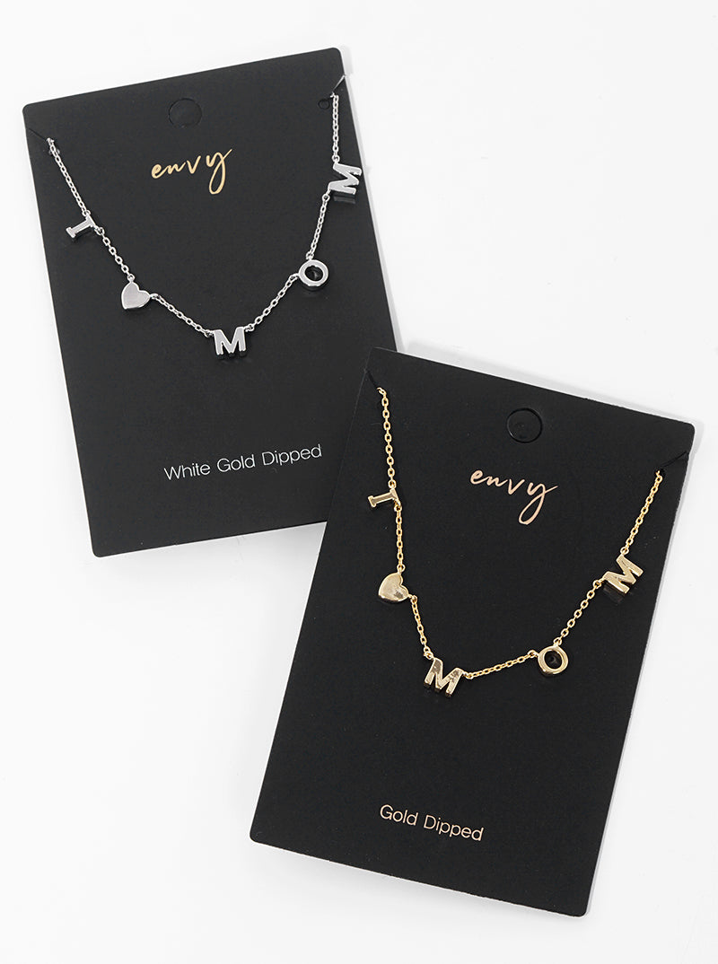 18K-Gold-Dipped Brass I-Love-Mom Spaced Word Necklace