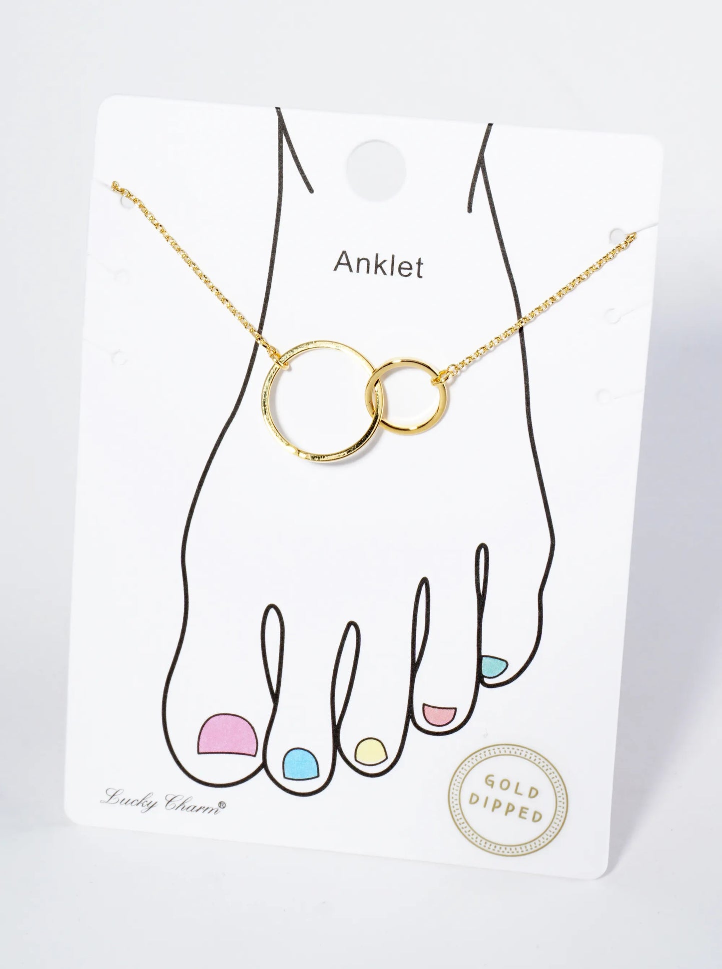 18K Gold Dipped Brass Interlocking Two Circles Chain Anklet