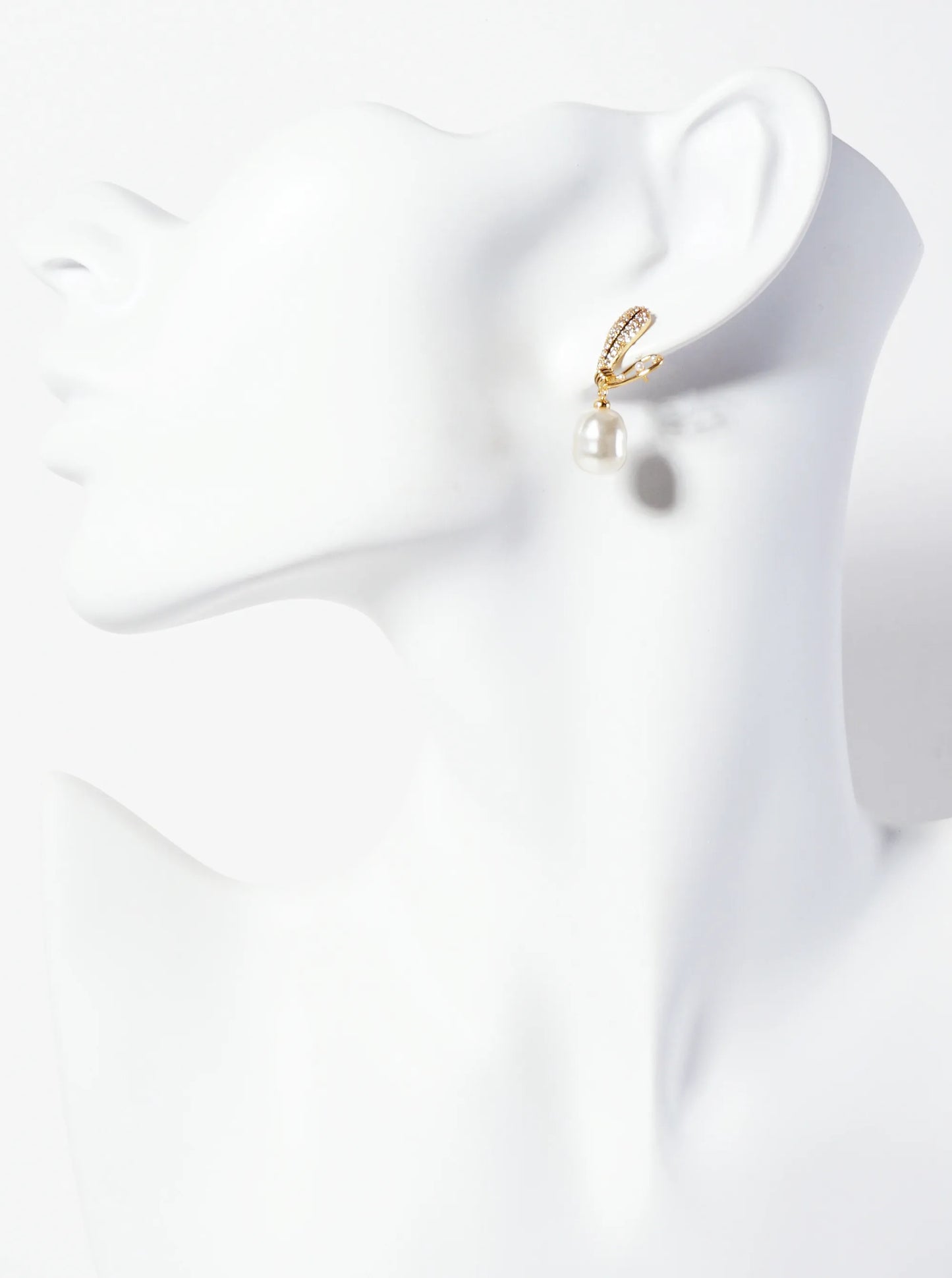18K-Gold-Dipped Brass Micro-Pave-Set Cubic-Zirconia Heart Post Earrings With Pearl Drop