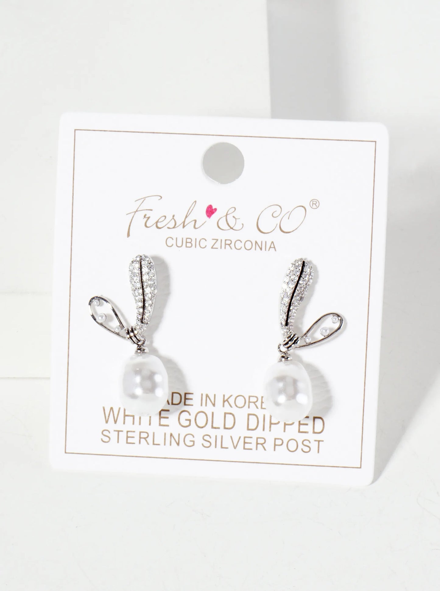 18K-Gold-Dipped Brass Micro-Pave-Set Cubic-Zirconia Heart Post Earrings With Pearl Drop