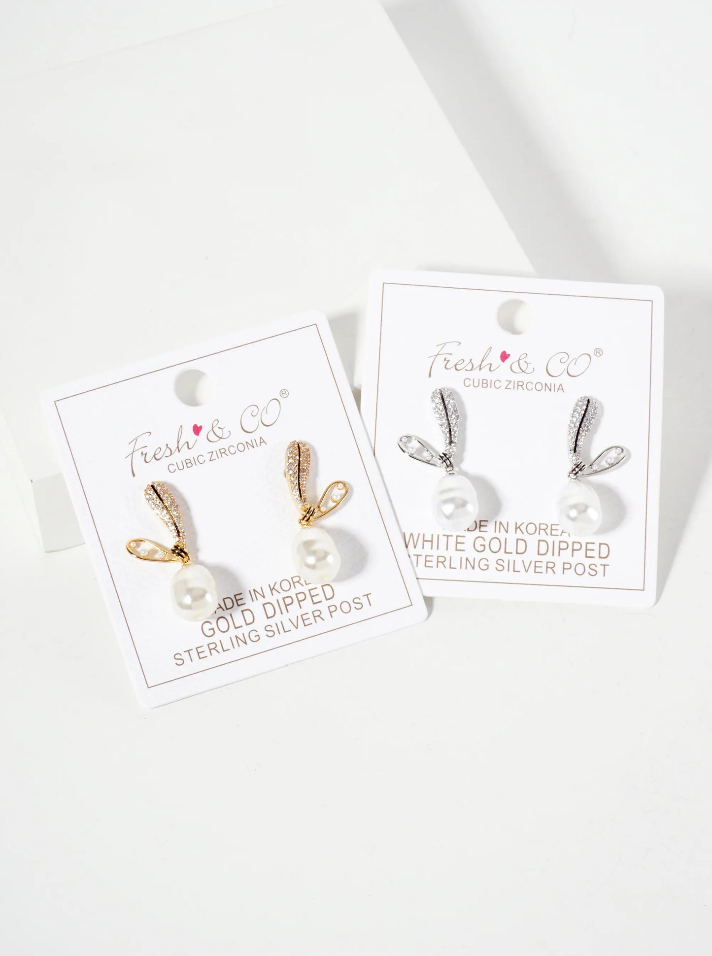 18K-Gold-Dipped Brass Micro-Pave-Set Cubic-Zirconia Heart Post Earrings With Pearl Drop