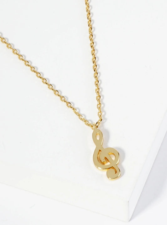 18K Gold Dipped Brass Musical Note Pendant Necklace