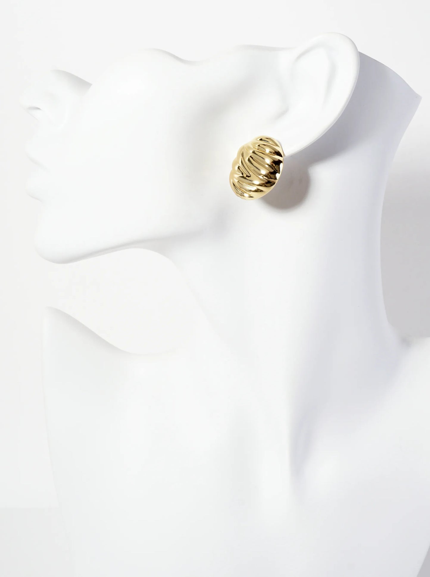 18K-Gold-Dipped Brass Ribbed Oval-Shaped Stud Earrings
