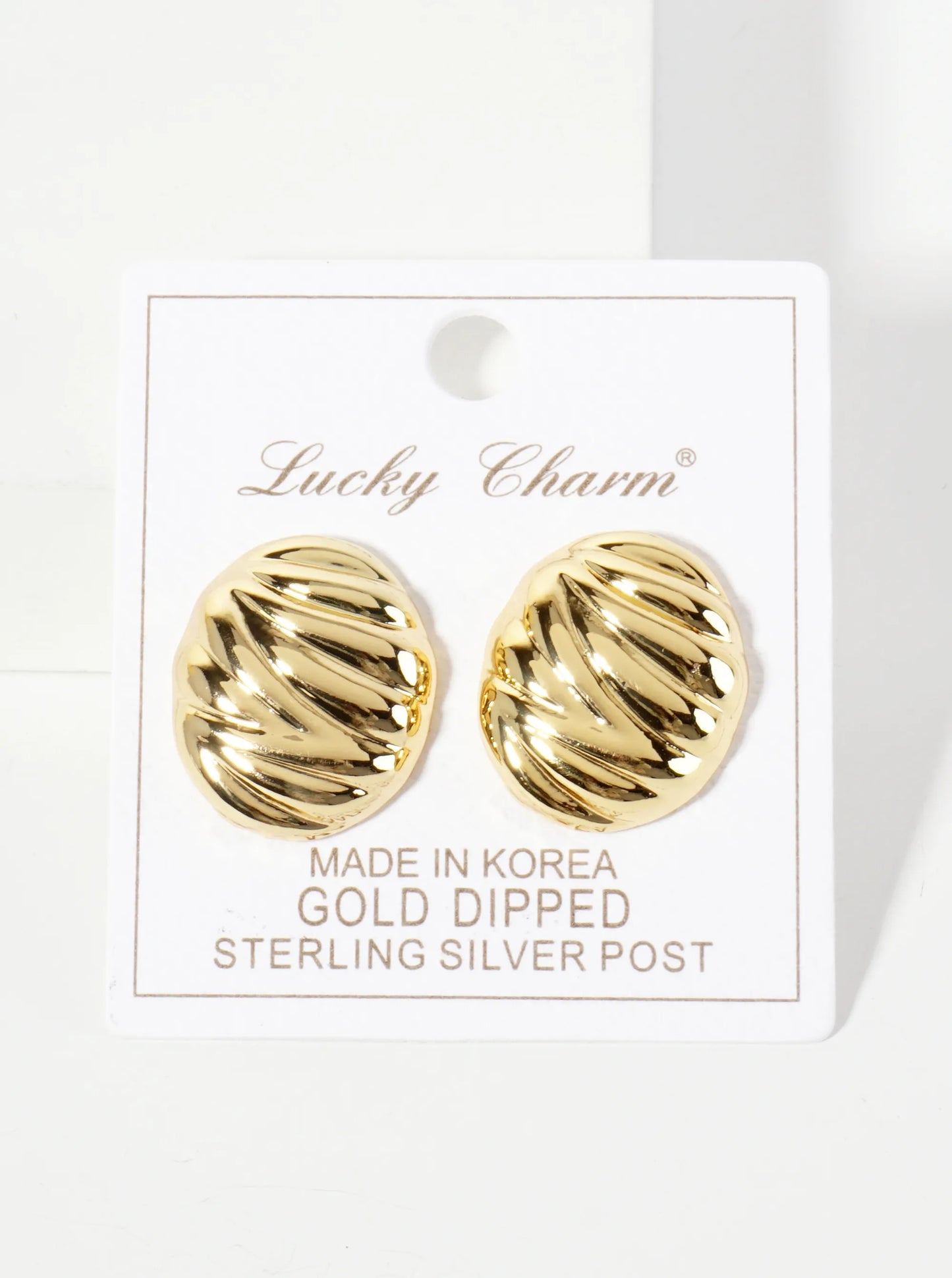 18K-Gold-Dipped Brass Ribbed Oval-Shaped Stud Earrings