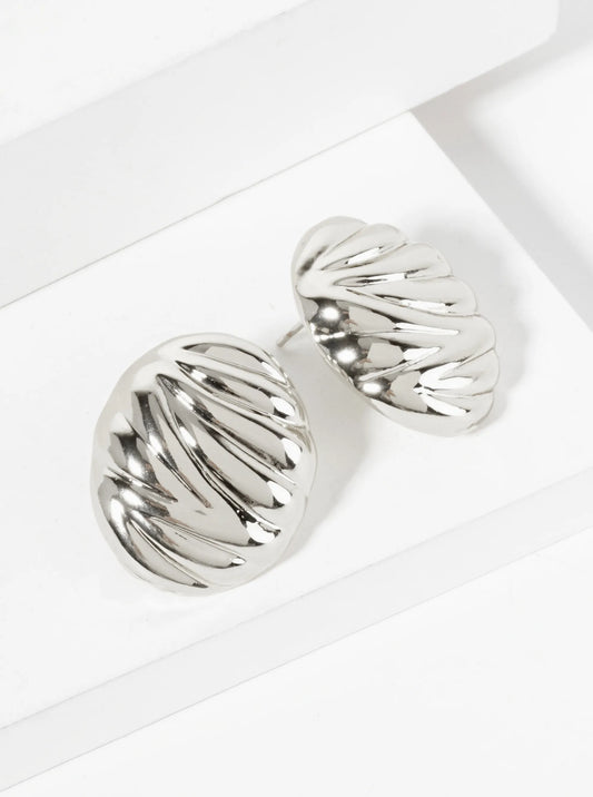 18K-Gold-Dipped Brass Ribbed Oval-Shaped Stud Earrings