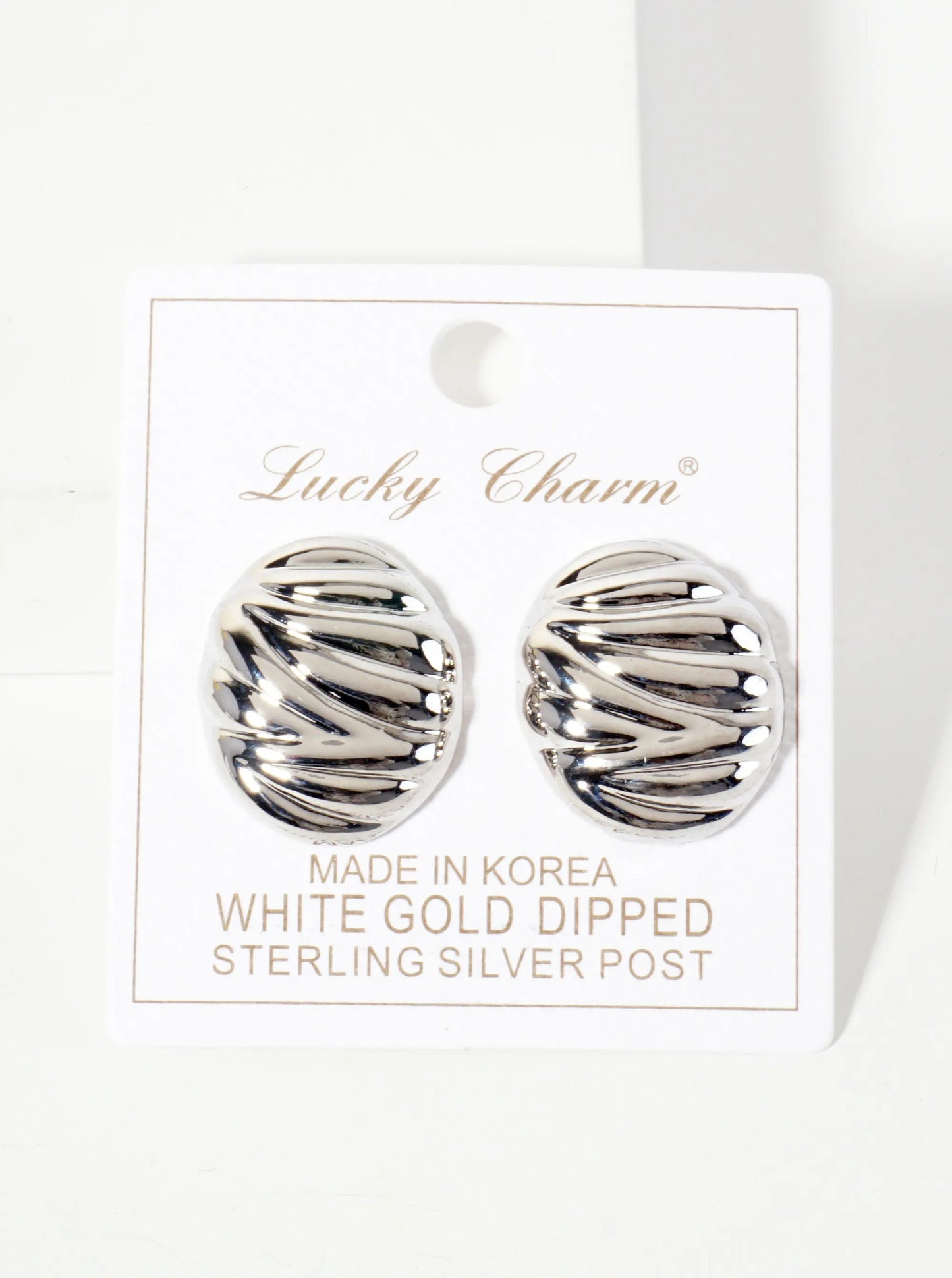18K-Gold-Dipped Brass Ribbed Oval-Shaped Stud Earrings