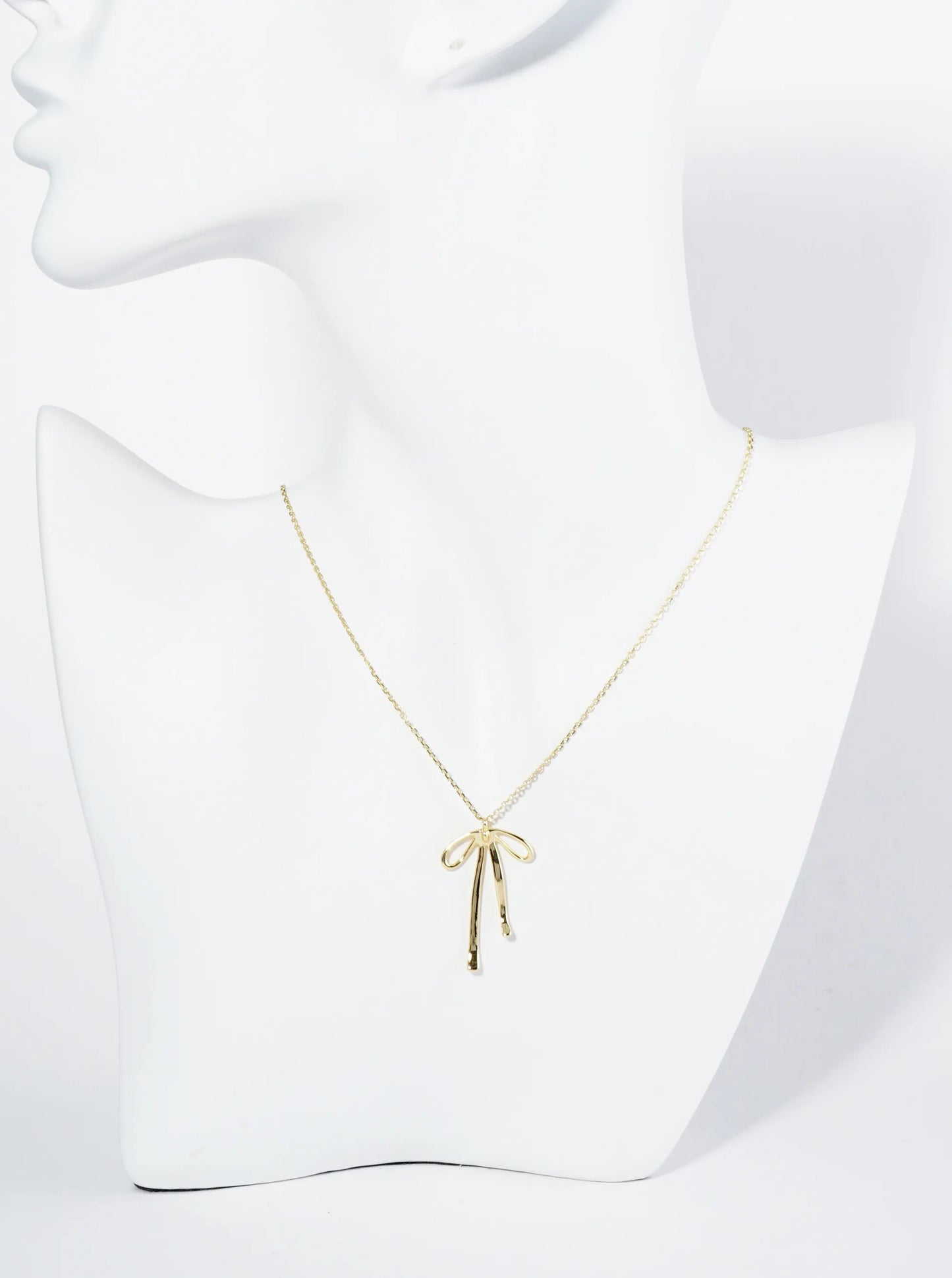 18K Gold Dipped Brass Ribbon Bow Pendant Necklace