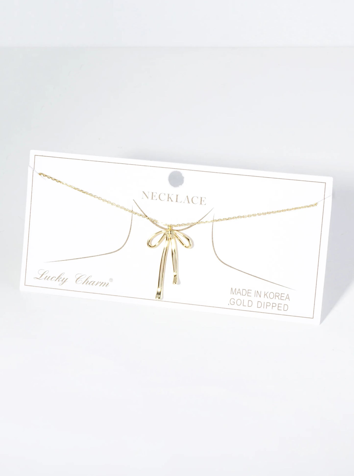 18K Gold Dipped Brass Ribbon Bow Pendant Necklace