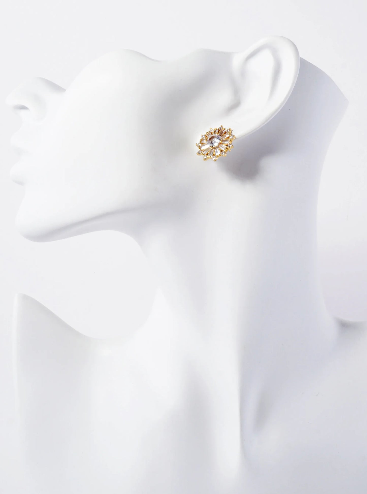 18K-Gold-Dipped Brass Round Stud Earrings With Various-Shaped CZ-Stones