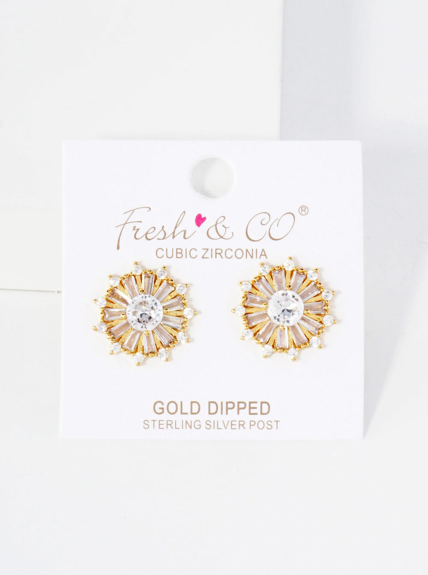 18K-Gold-Dipped Brass Round Stud Earrings With Various-Shaped CZ-Stones