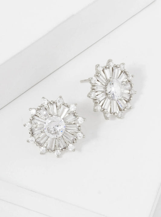 18K-Gold-Dipped Brass Round Stud Earrings With Various-Shaped CZ-Stones