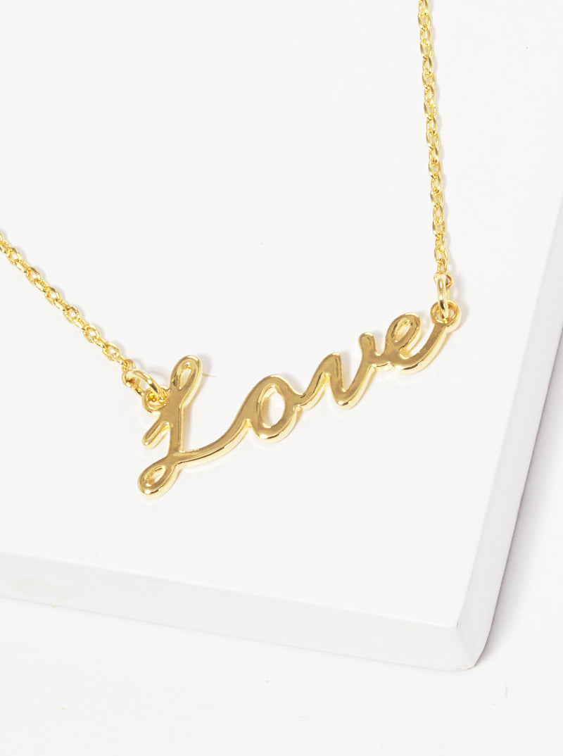 18K-Gold-Dipped Brass Script Love Pendant Necklace