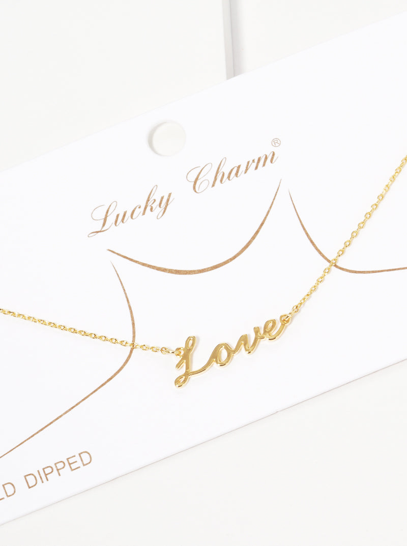 18K-Gold-Dipped Brass Script Love Pendant Necklace