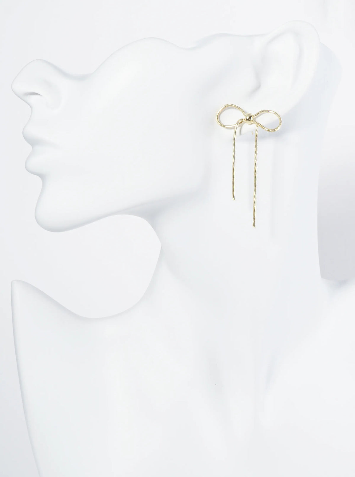 18K Gold Dipped Brass Snake Chain Ribbon Bow Drop Post Earrings