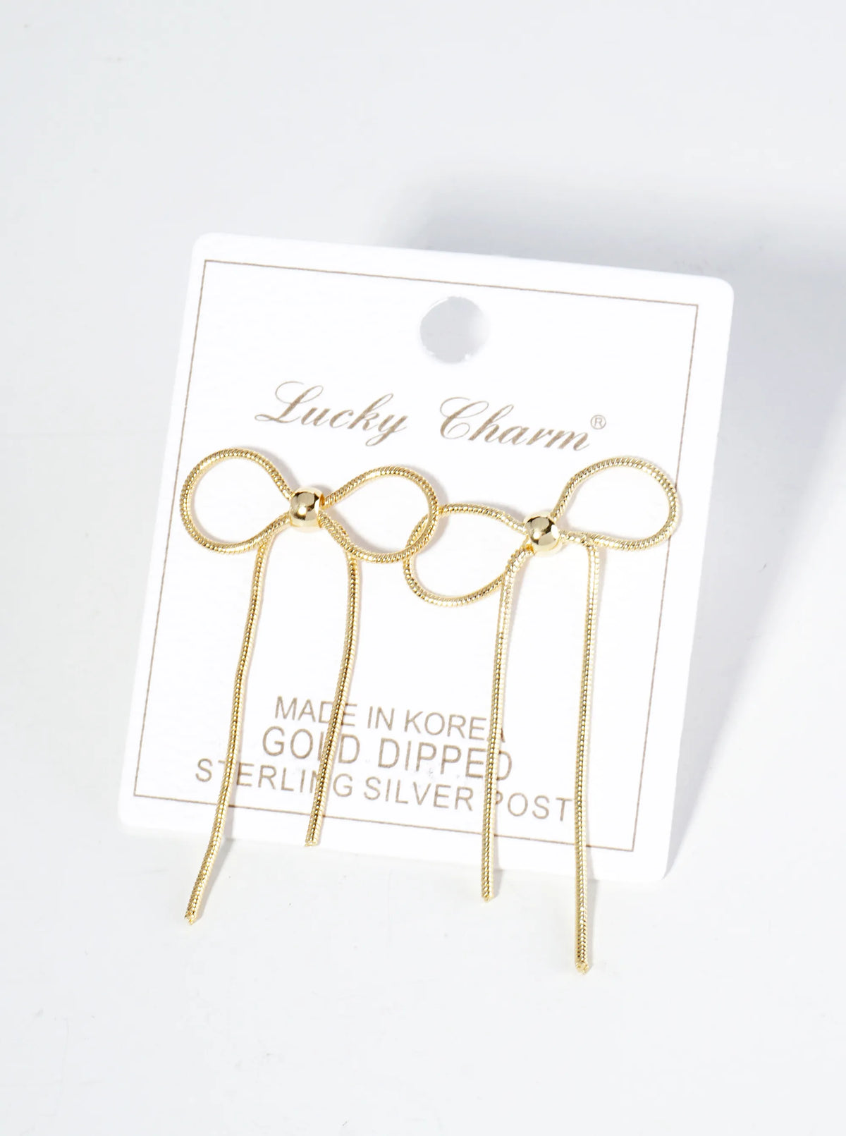 18K Gold Dipped Brass Snake Chain Ribbon Bow Drop Post Earrings