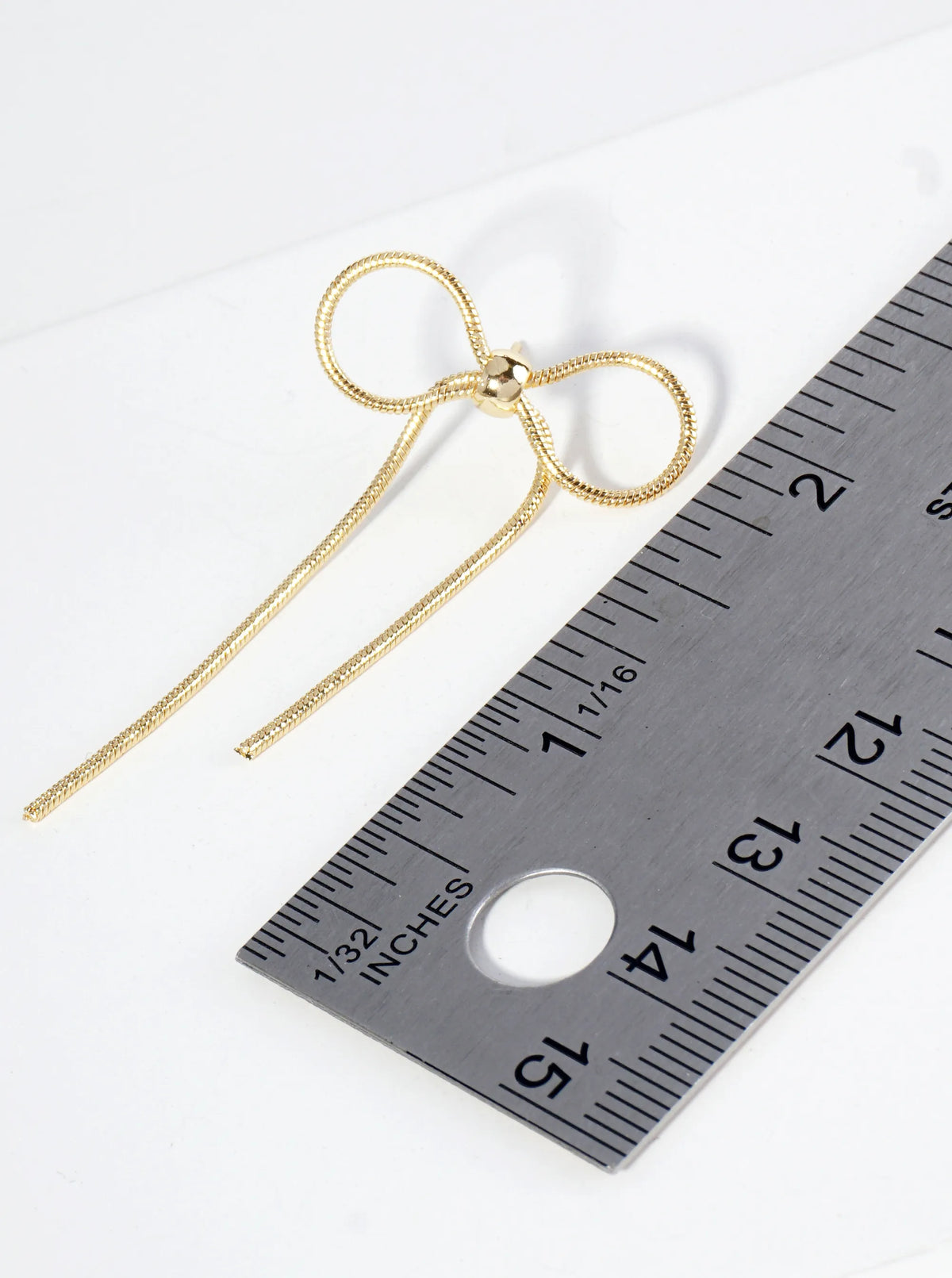 18K Gold Dipped Brass Snake Chain Ribbon Bow Drop Post Earrings