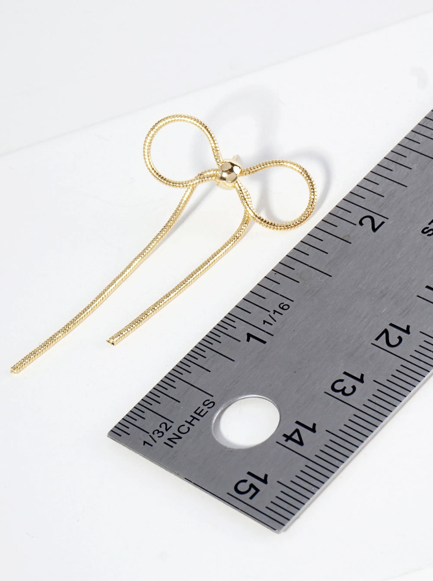 18K Gold Dipped Brass Snake Chain Ribbon Bow Drop Post Earrings