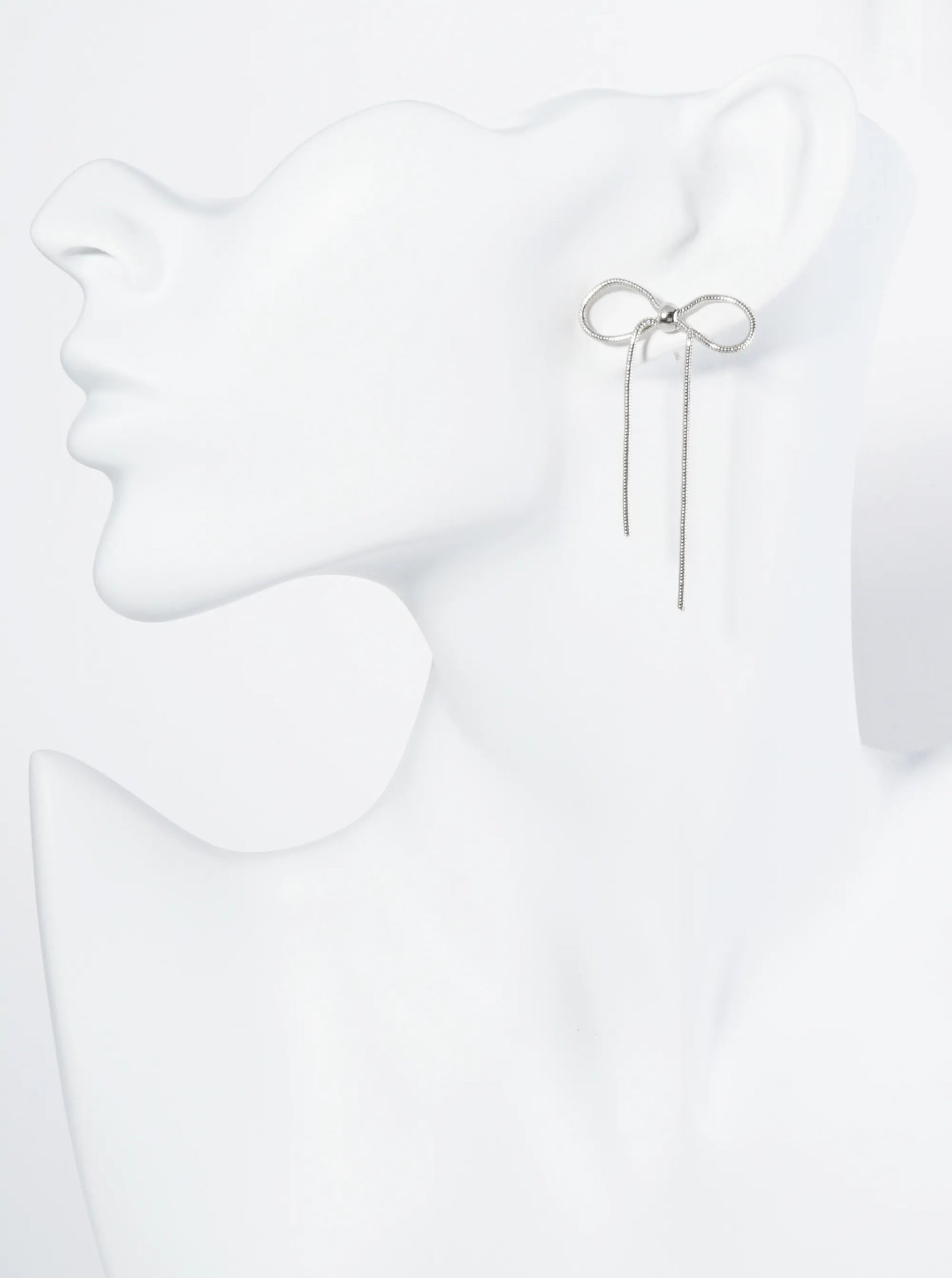 18K Gold Dipped Brass Snake Chain Ribbon Bow Drop Post Earrings