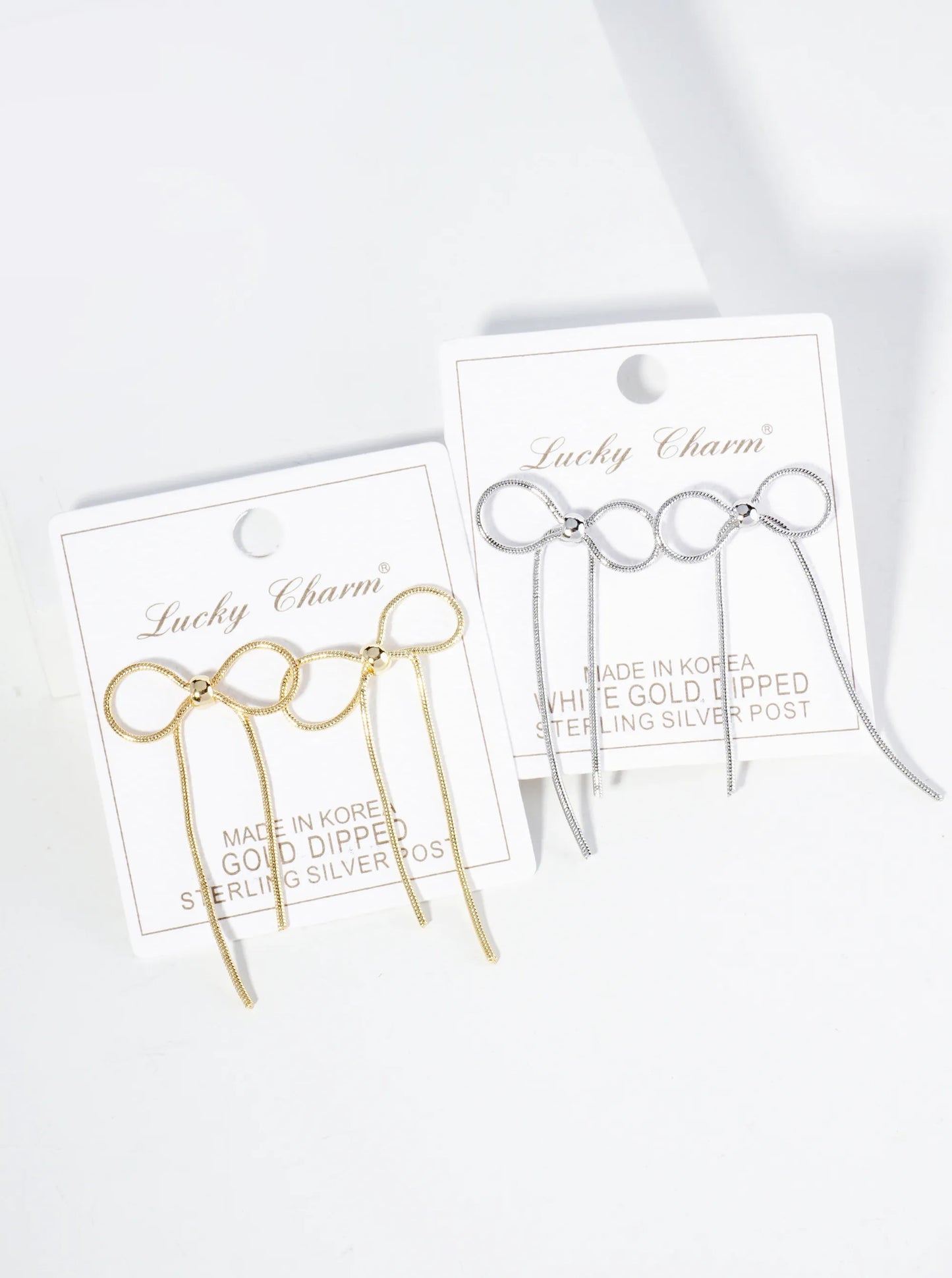 18K Gold Dipped Brass Snake Chain Ribbon Bow Drop Post Earrings