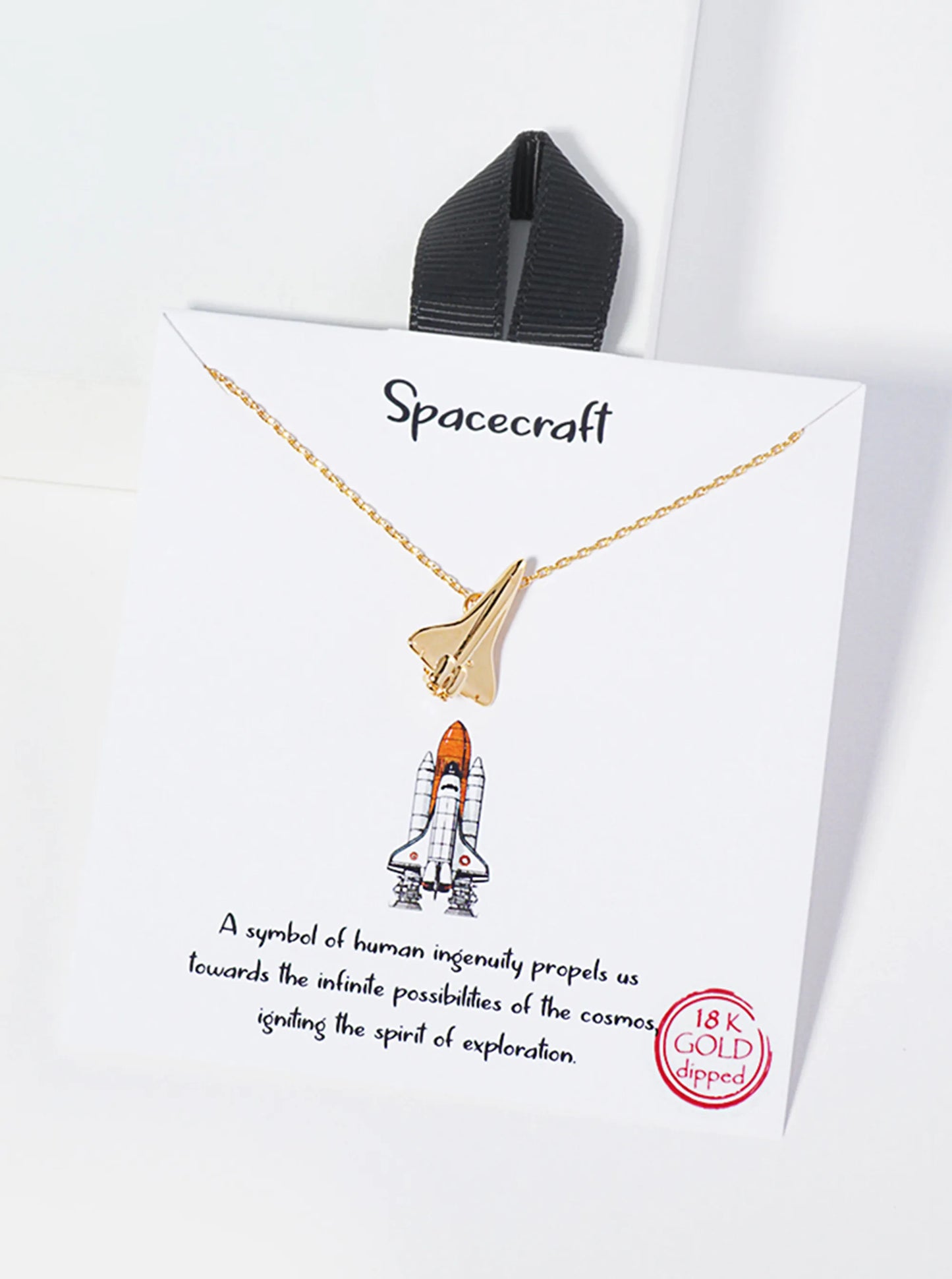 18K-Gold-Dipped Brass Spacecraft Rocket Pendant Necklace