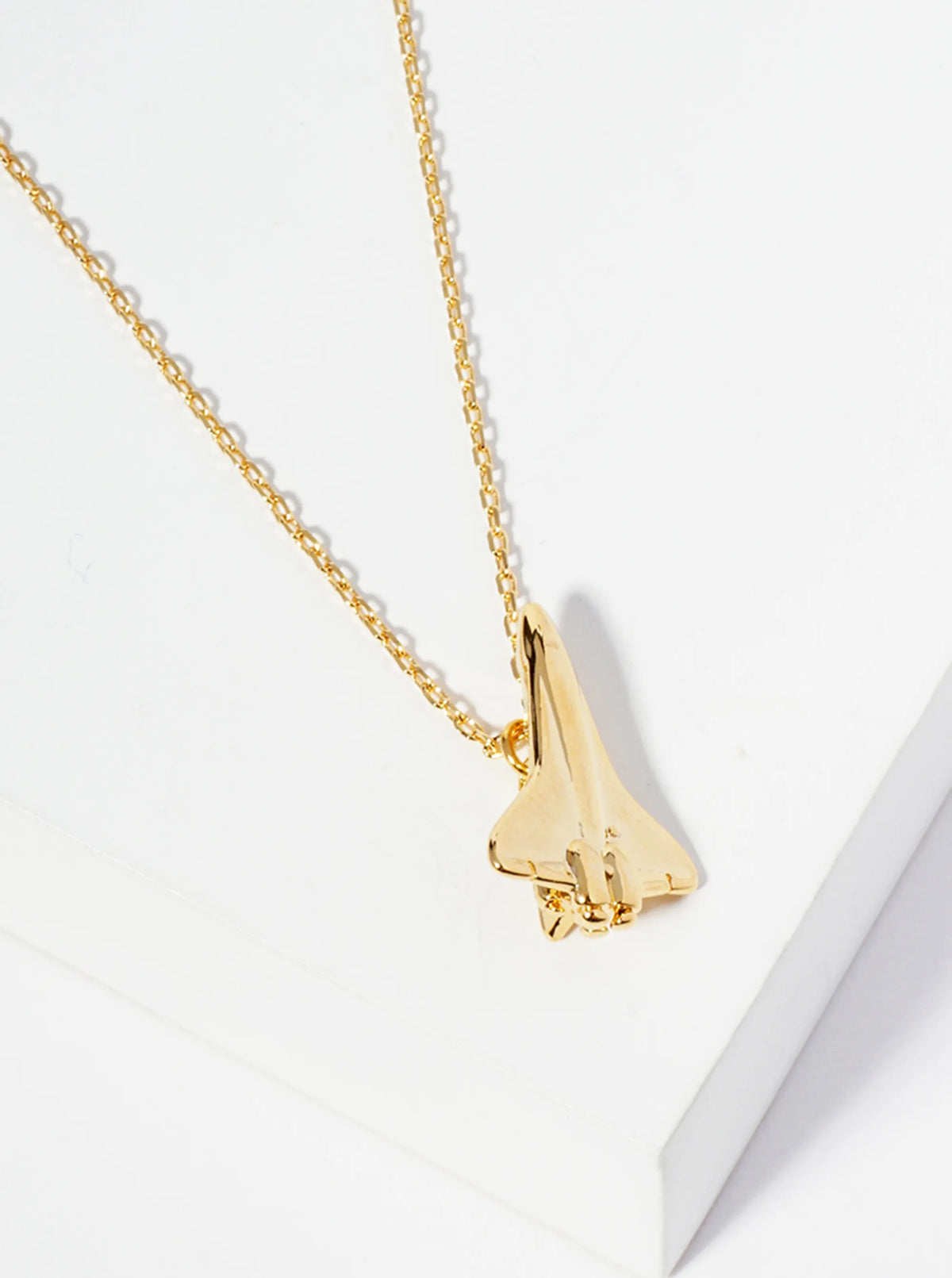 18K-Gold-Dipped Brass Spacecraft Rocket Pendant Necklace