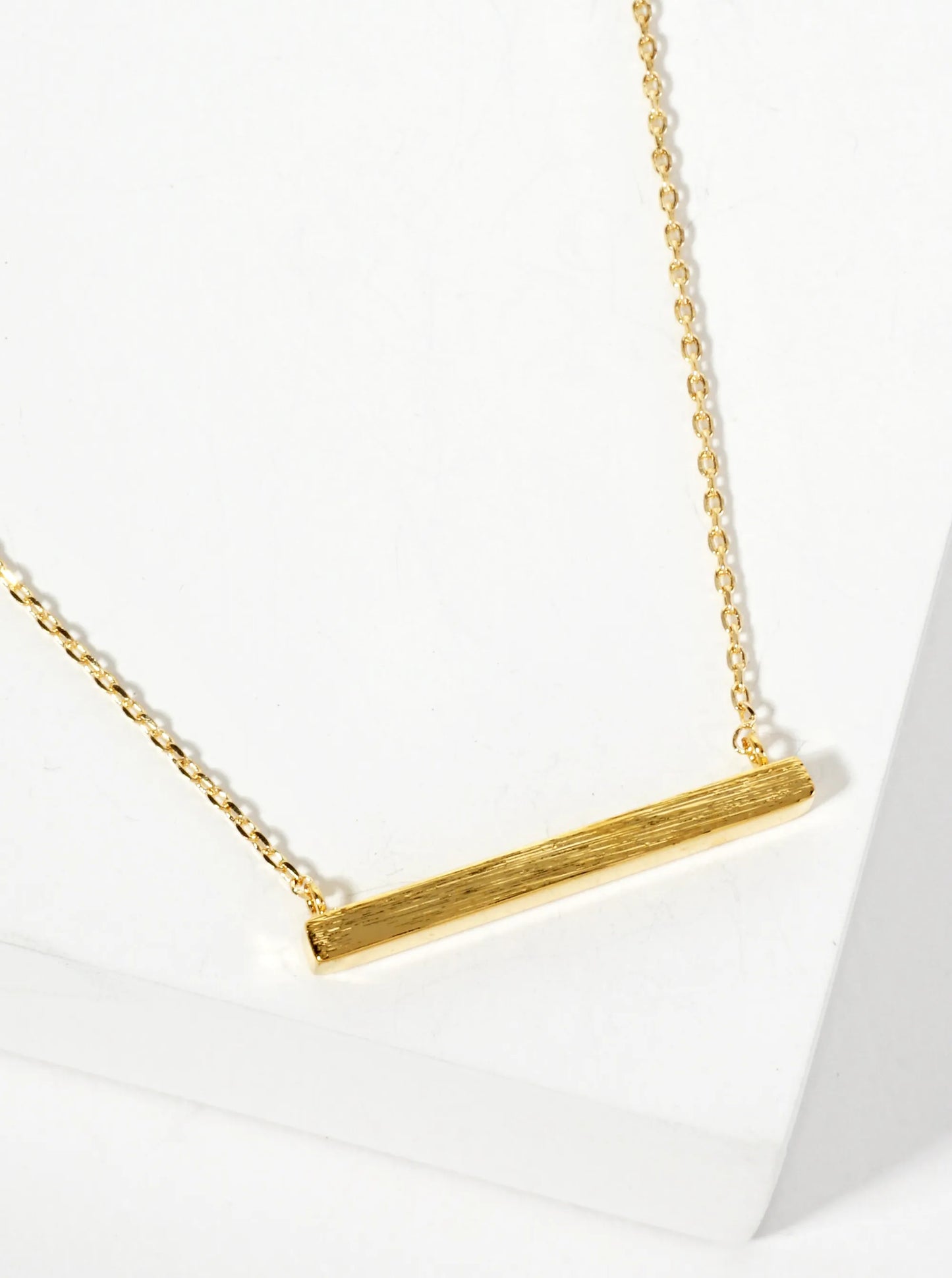 18K-Gold-Dipped Brushed Brass 1-inch Horizontal Bar Pendant Necklace