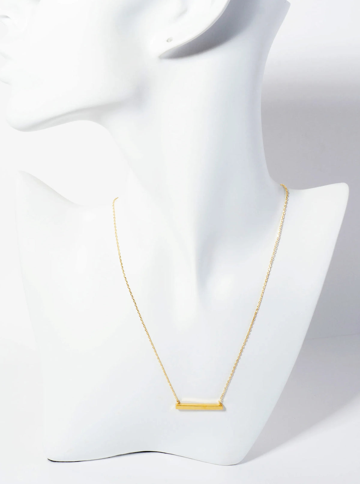 18K-Gold-Dipped Brushed Brass 1-inch Horizontal Bar Pendant Necklace