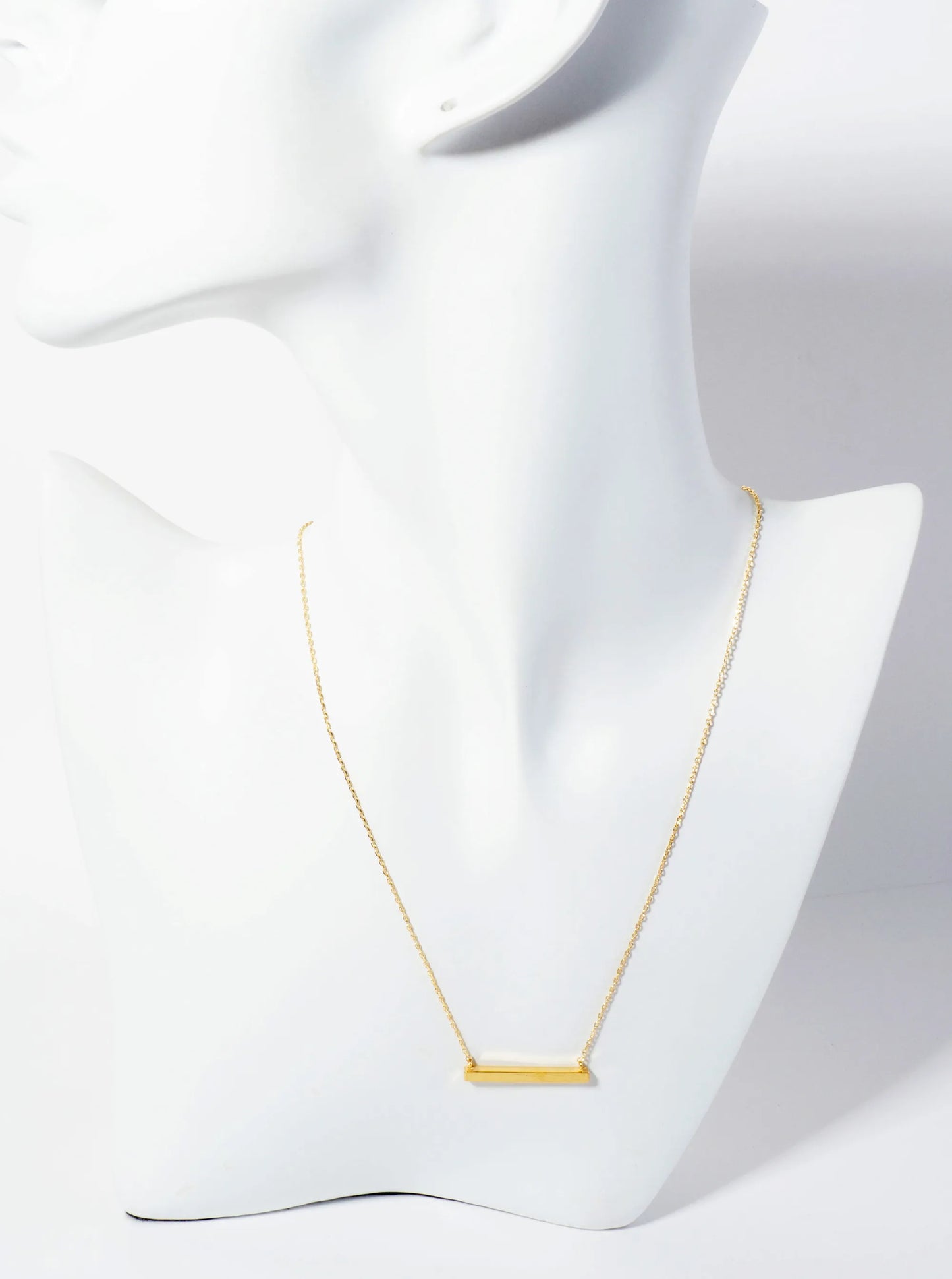 18K-Gold-Dipped Brushed Brass 1-inch Horizontal Bar Pendant Necklace